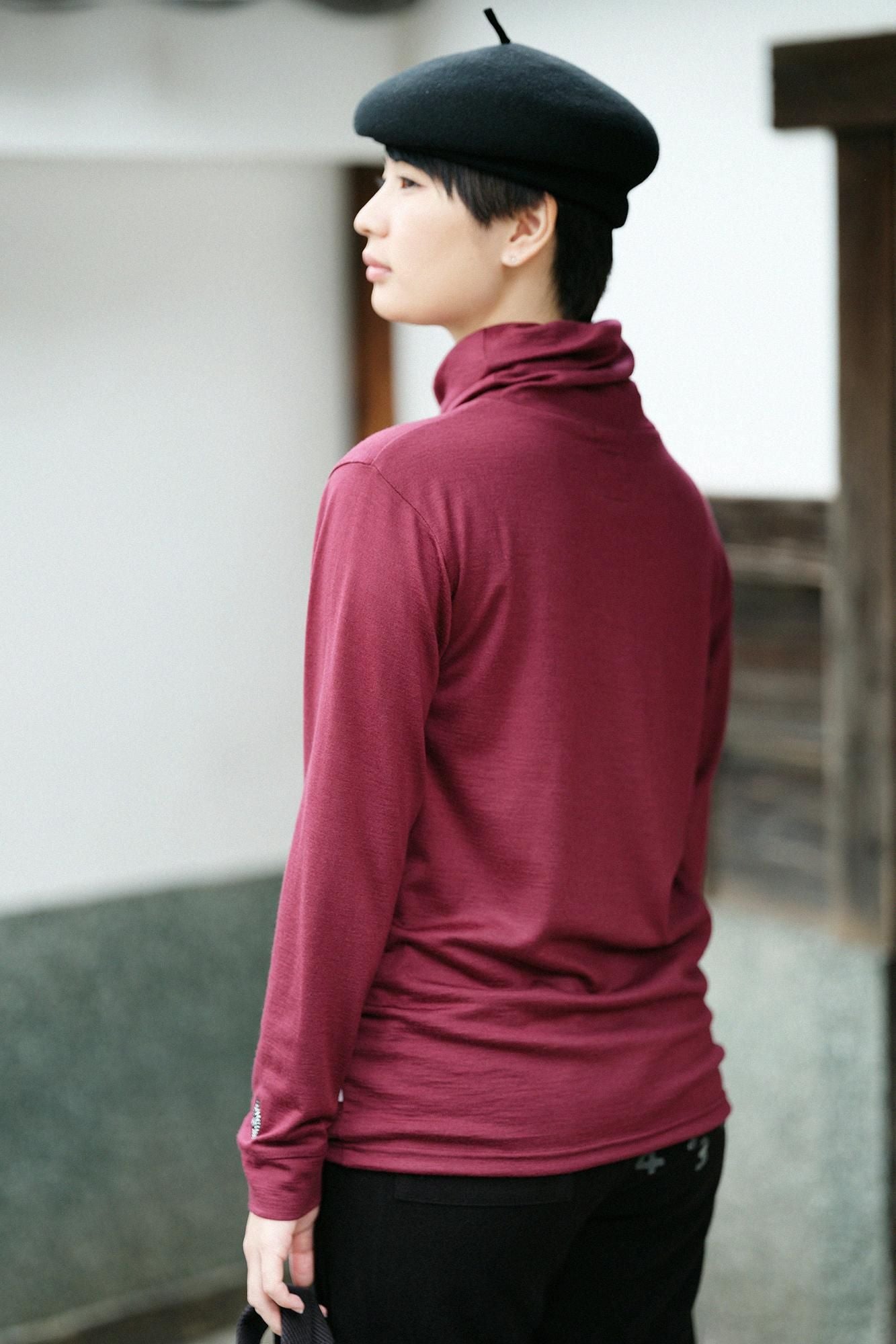 【預購】平針織 可洗羊毛 造型高領L/S長版上衣/酒紅色(※預計於12月9日左右發貨)