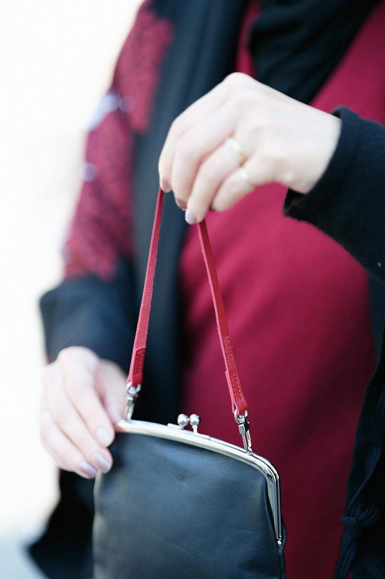 Short Leather Strap for Gamaguchi 35cm / Red