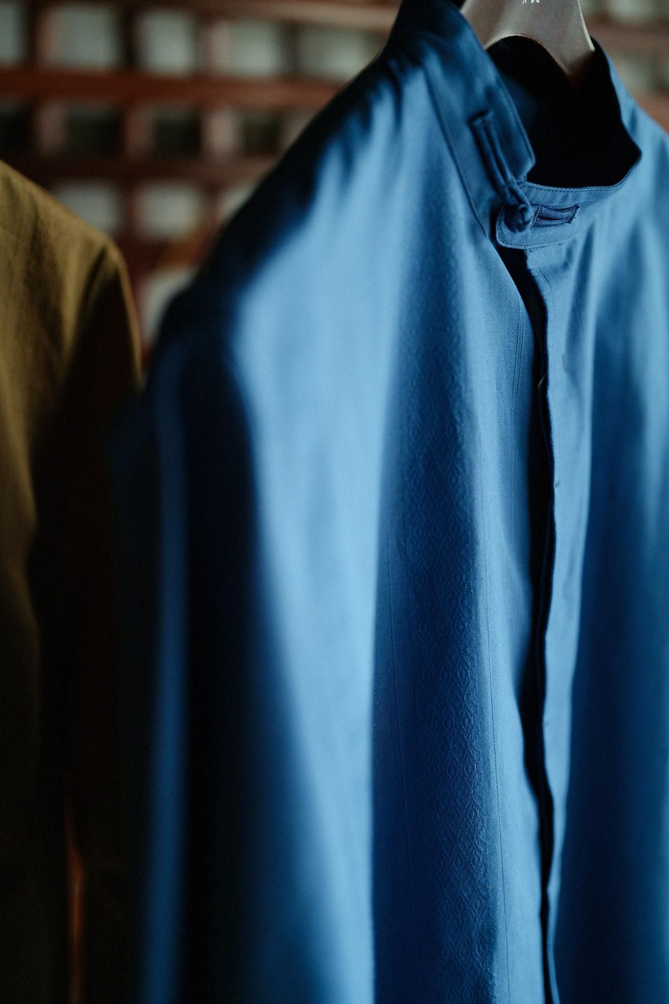 Striped goods Round Collar Long Shirt / Greyish Blue