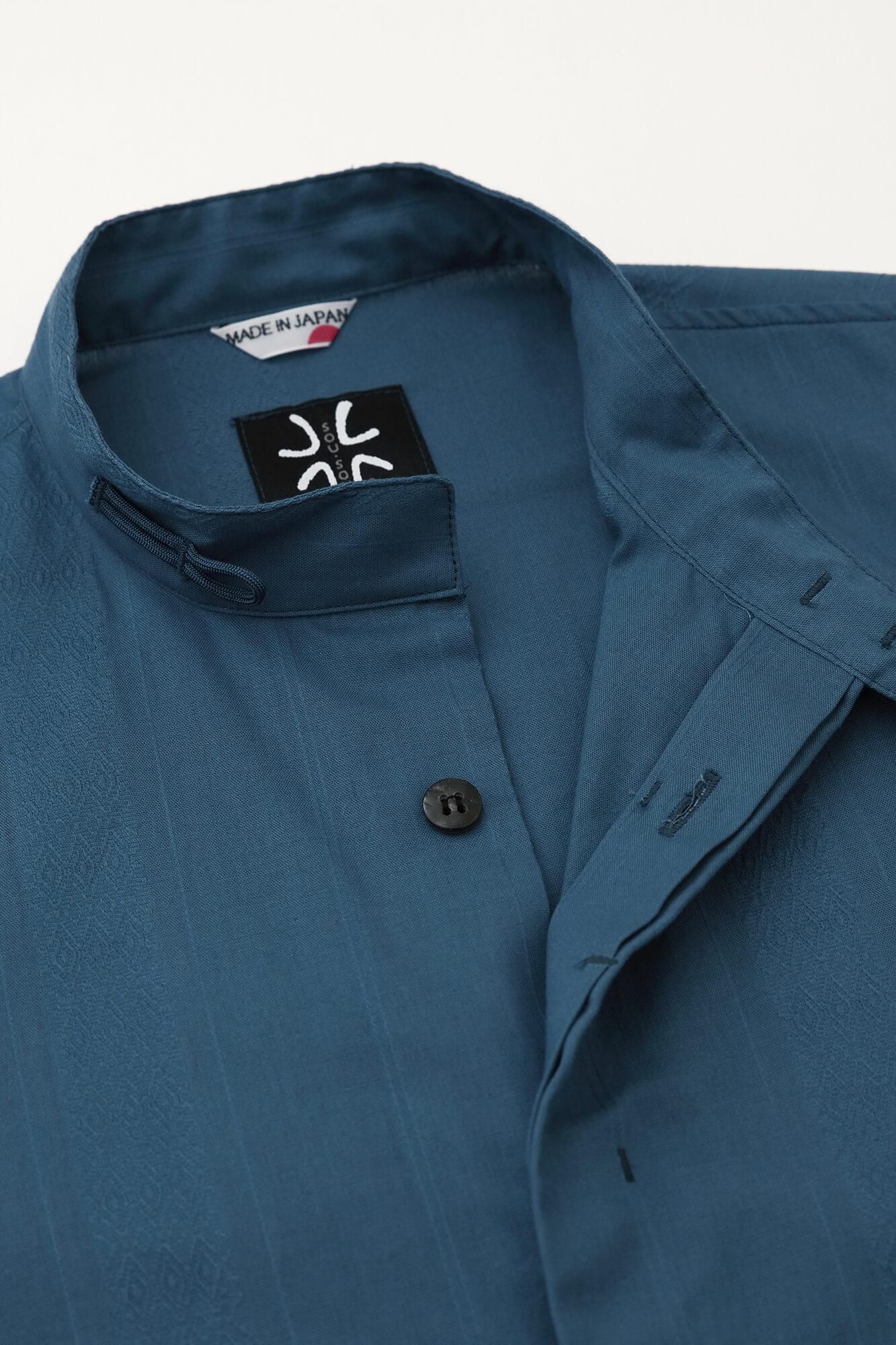 Striped goods Round Collar Long Shirt / Greyish Blue