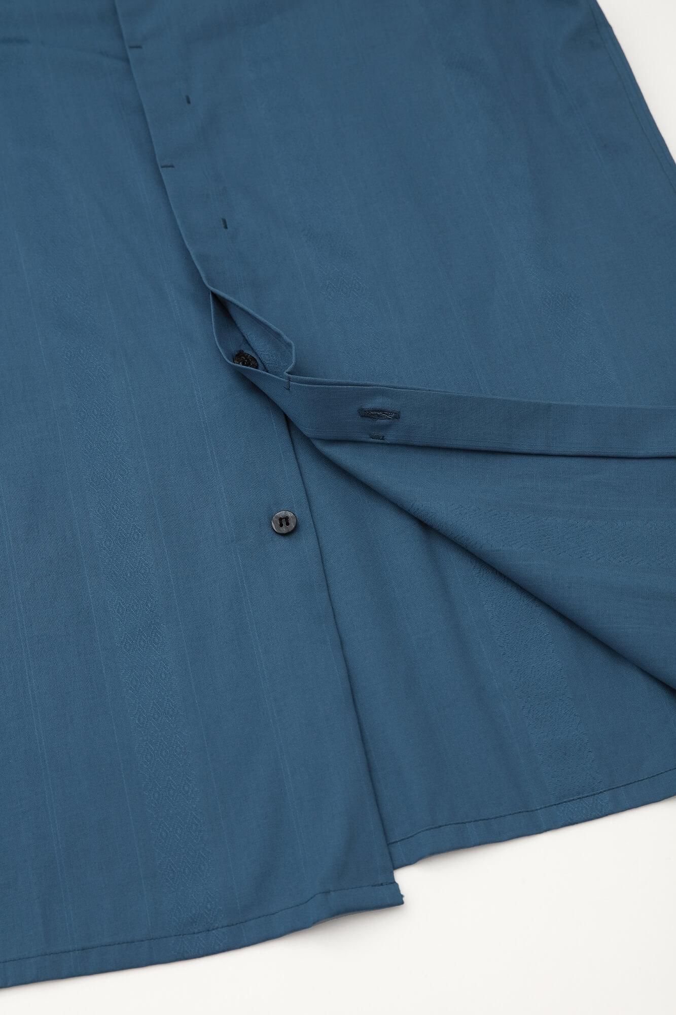 Striped goods Round Collar Long Shirt / Greyish Blue