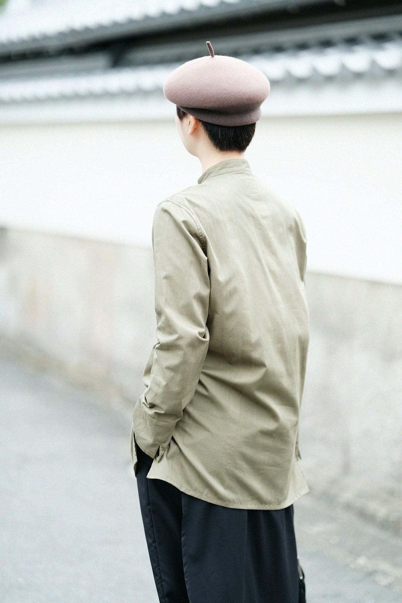 舶来間道(はくらいかんとう) 円領長襯衣(えんりょうながしんい)/海松色(みるいろ)