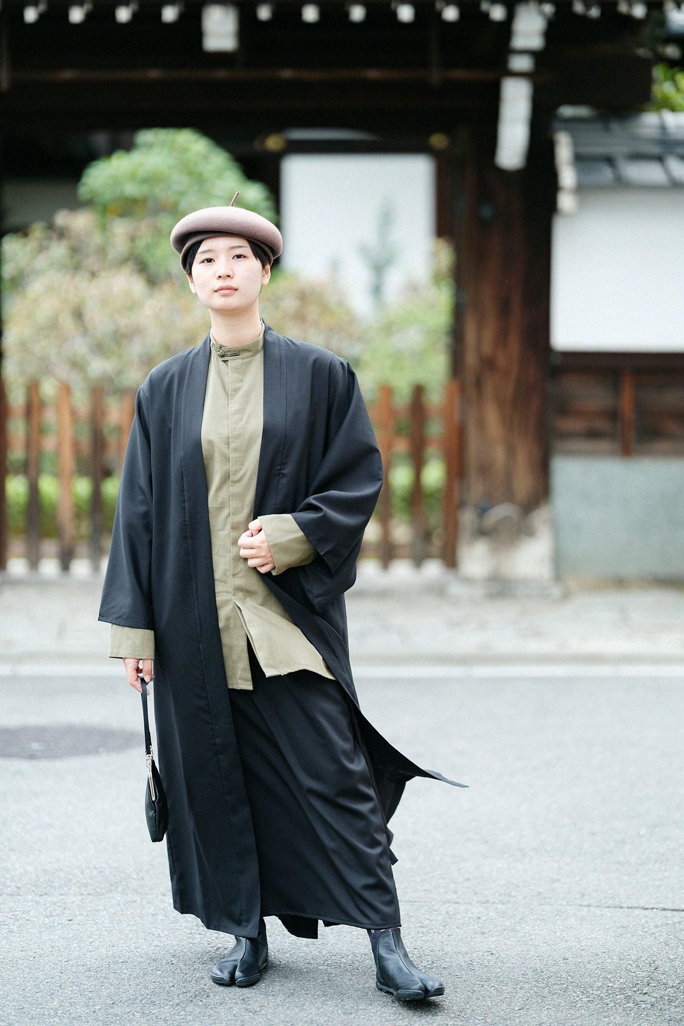 舶来間道(はくらいかんとう) 円領長襯衣(えんりょうながしんい)/海松色(みるいろ)