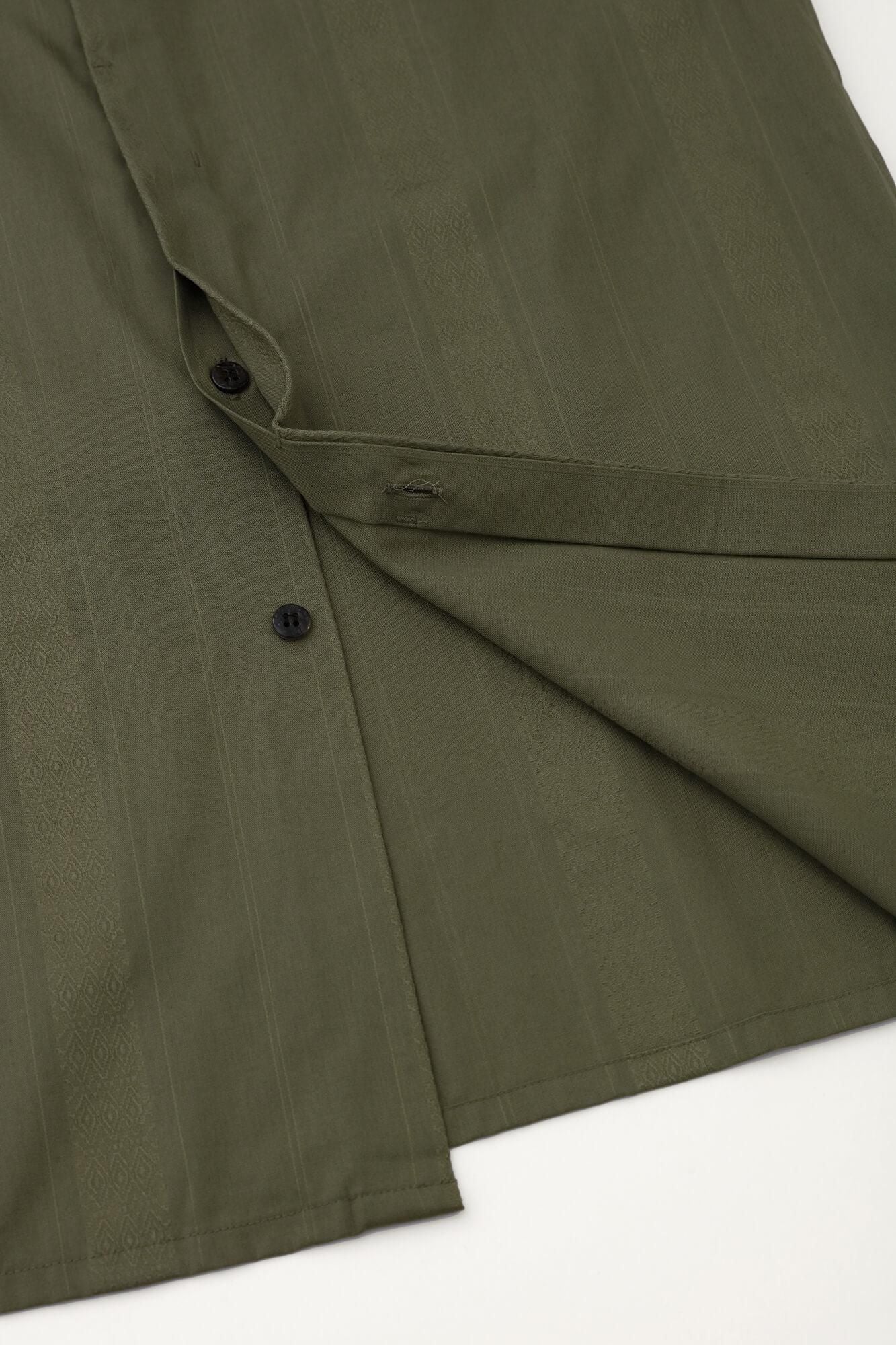 舶来間道(はくらいかんとう) 円領長襯衣(えんりょうながしんい)/海松色(みるいろ)