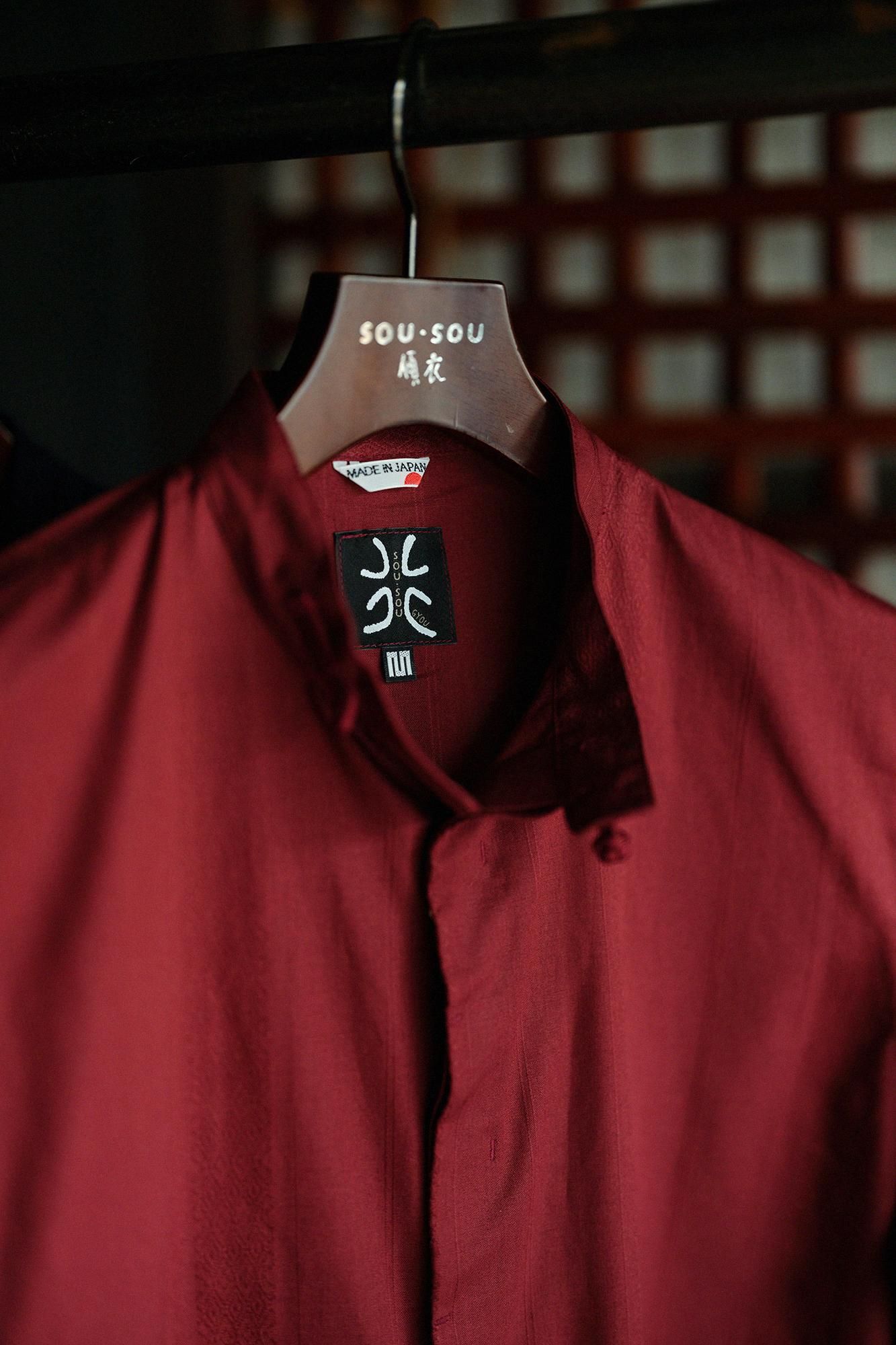 【net限定】舶来間道(はくらいかんとう) 円領長襯衣(えんりょうながしんい)/柘榴色(ざくろいろ)