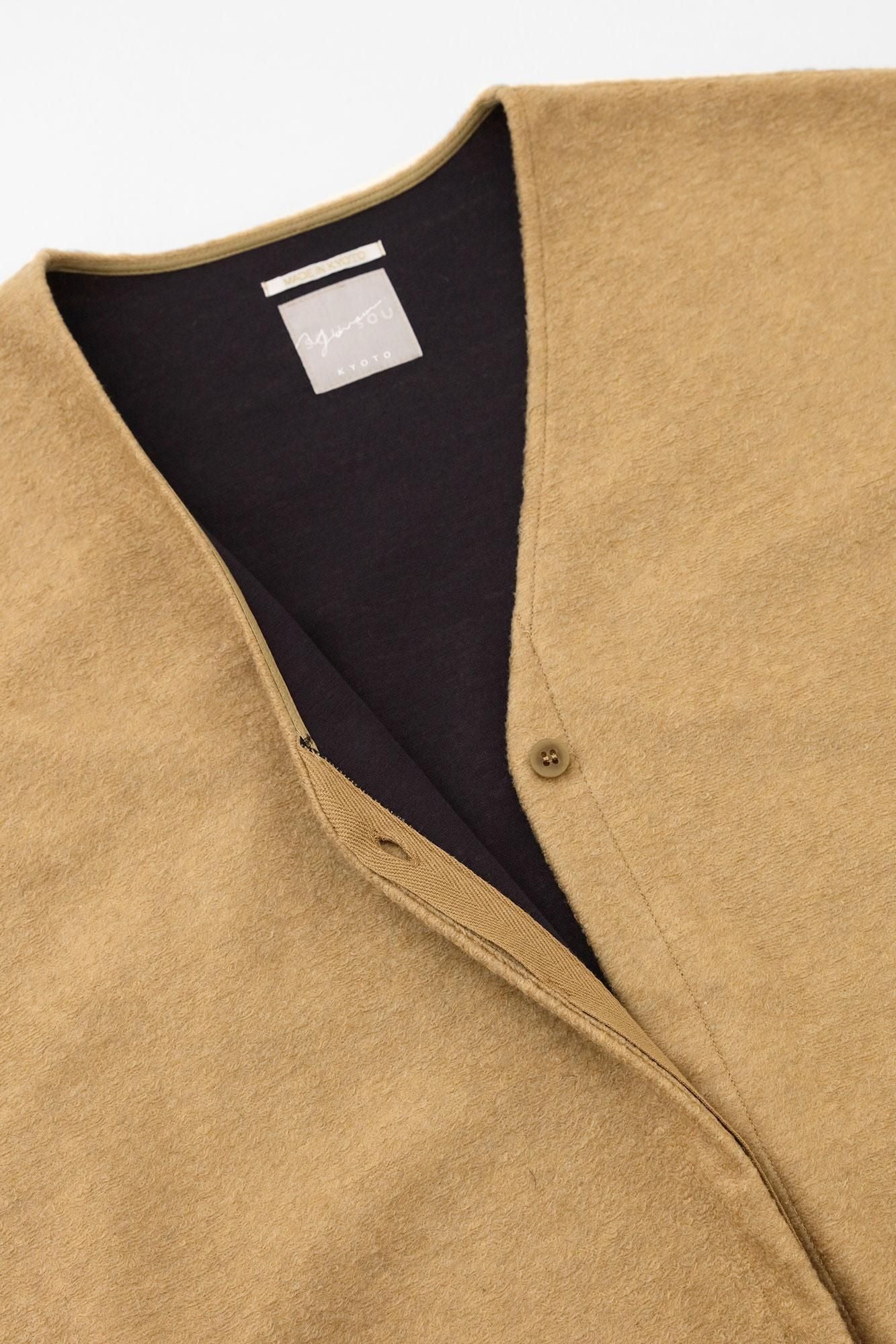 スライバーボンディングニット Vネック ライトチュニックコート/麦藁色(むぎわらいろ)