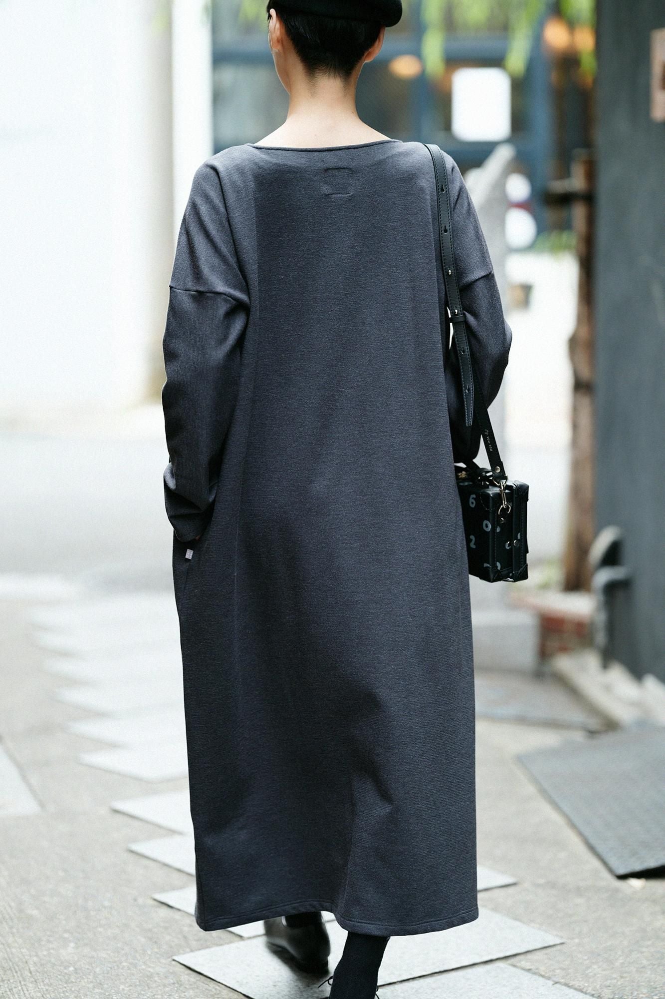 【預購】Soft Thermo(R) 內起絨船領 長袖連身裙 超長版/濃灰(※預計於12月9日左右發貨)