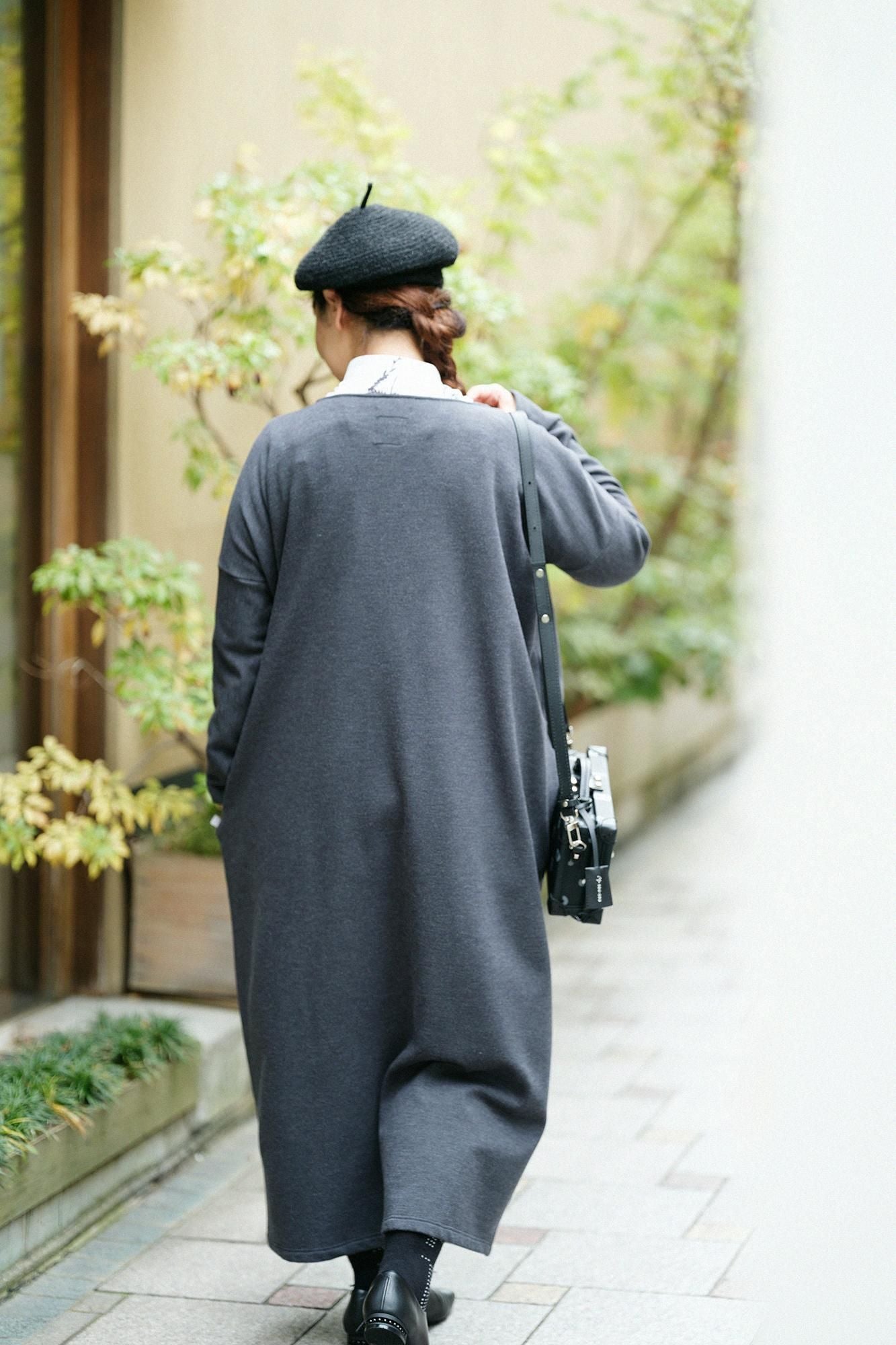 【預購】Soft Thermo(R) 內起絨船領 長袖連身裙 超長版/濃灰(※預計於12月9日左右發貨)