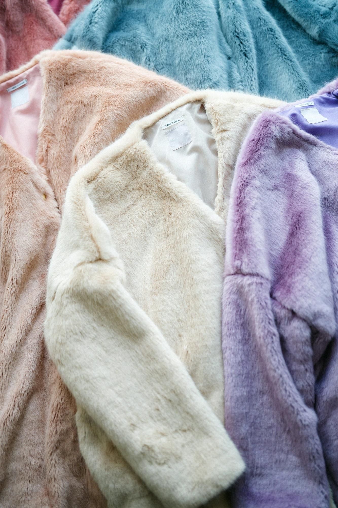 Faux Fur V-neck Light Tunic Coat/Beige