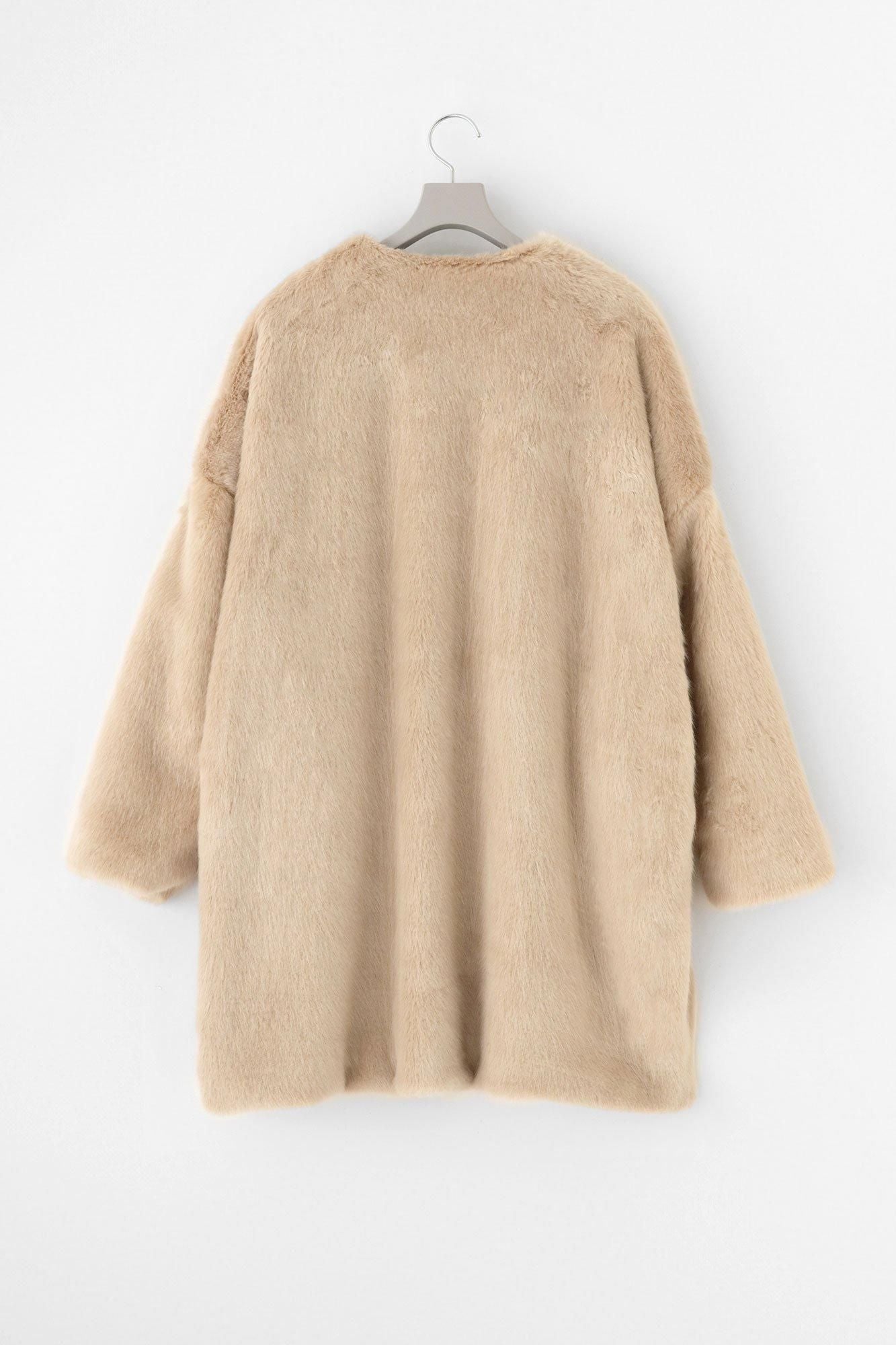 Faux Fur V-neck Light Tunic Coat/Beige