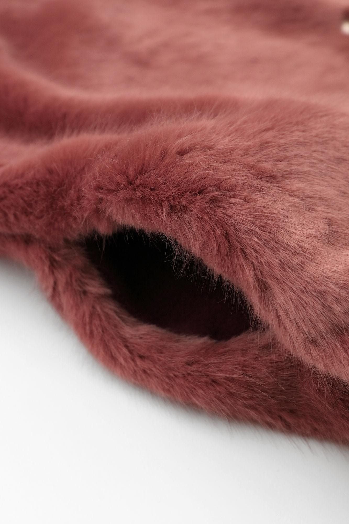 Faux Fur V-neck Light Tunic Coat/Sappanwood Brown