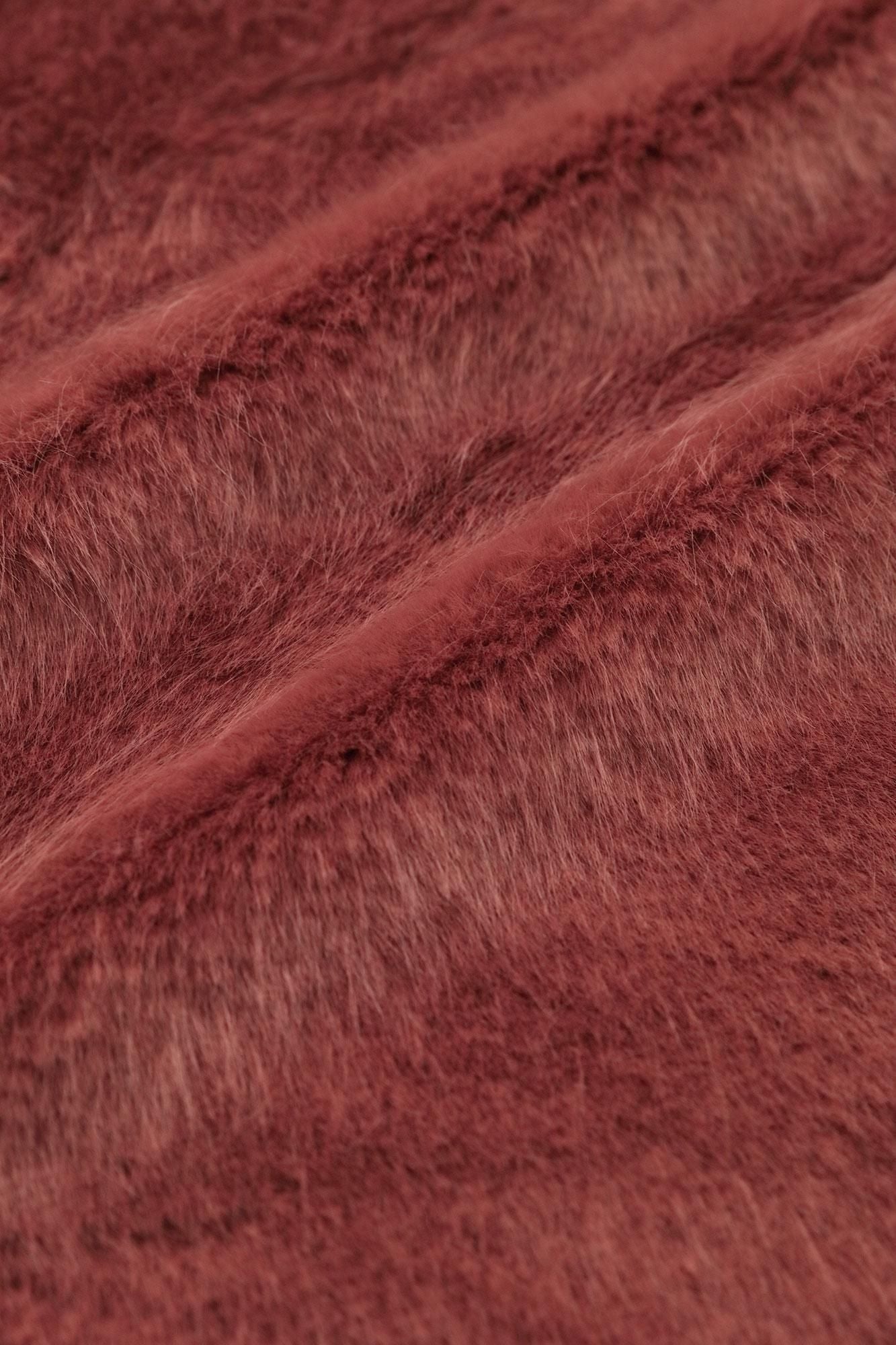 Faux Fur V-neck Light Tunic Coat/Sappanwood Brown