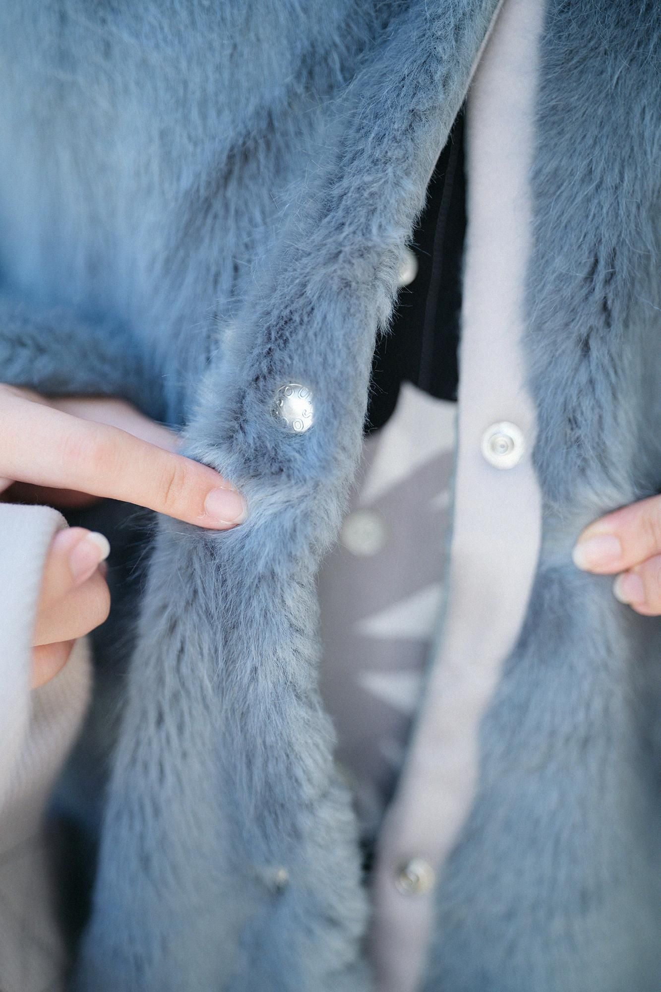 フェイクファー Vネック ライトチュニックコート/水浅葱(みずあさぎ)