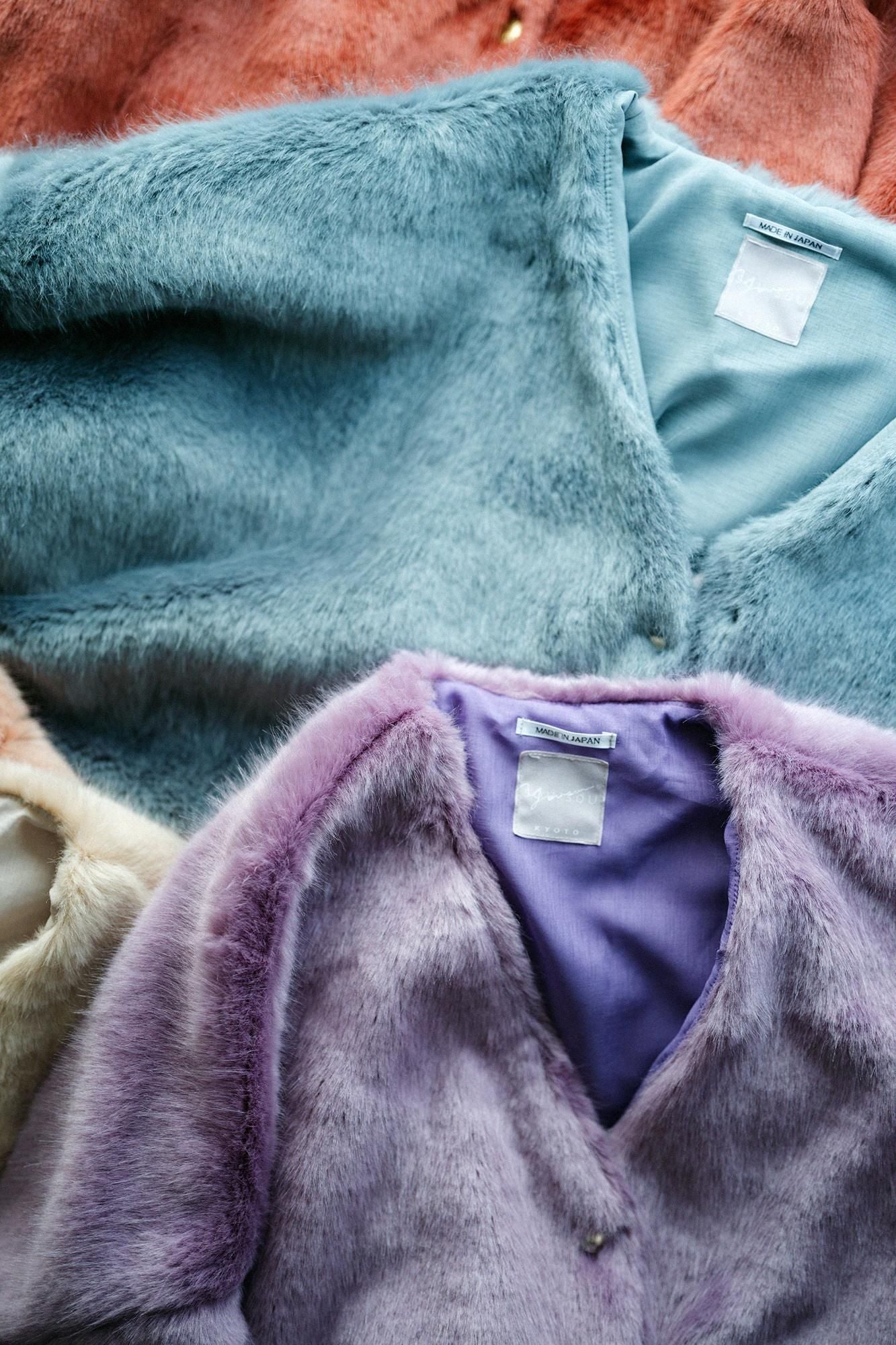 フェイクファー Vネック ライトチュニックコート/水浅葱(みずあさぎ)