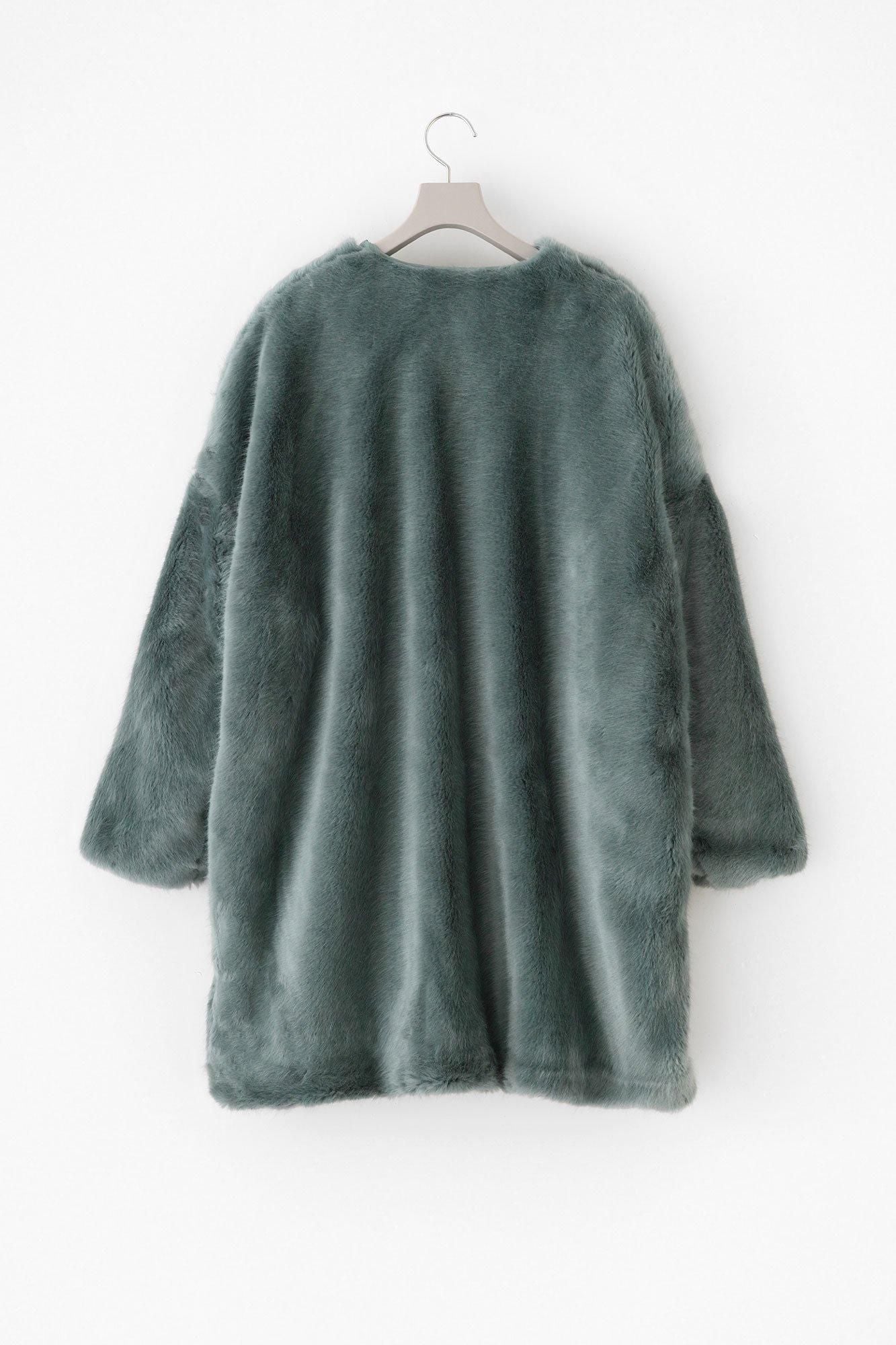 フェイクファー Vネック ライトチュニックコート/水浅葱(みずあさぎ)