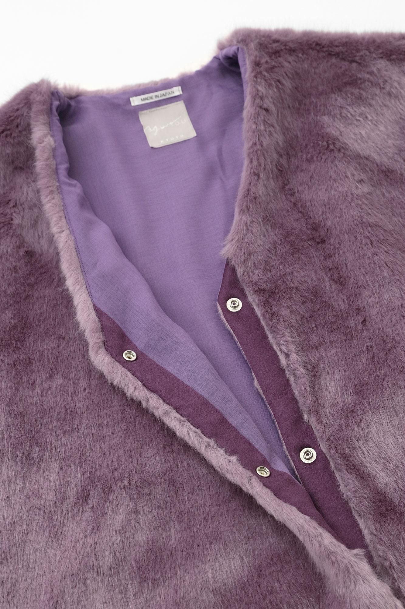 フェイクファー Vネック ライトチュニックコート/藤紫(ふじむらさき)
