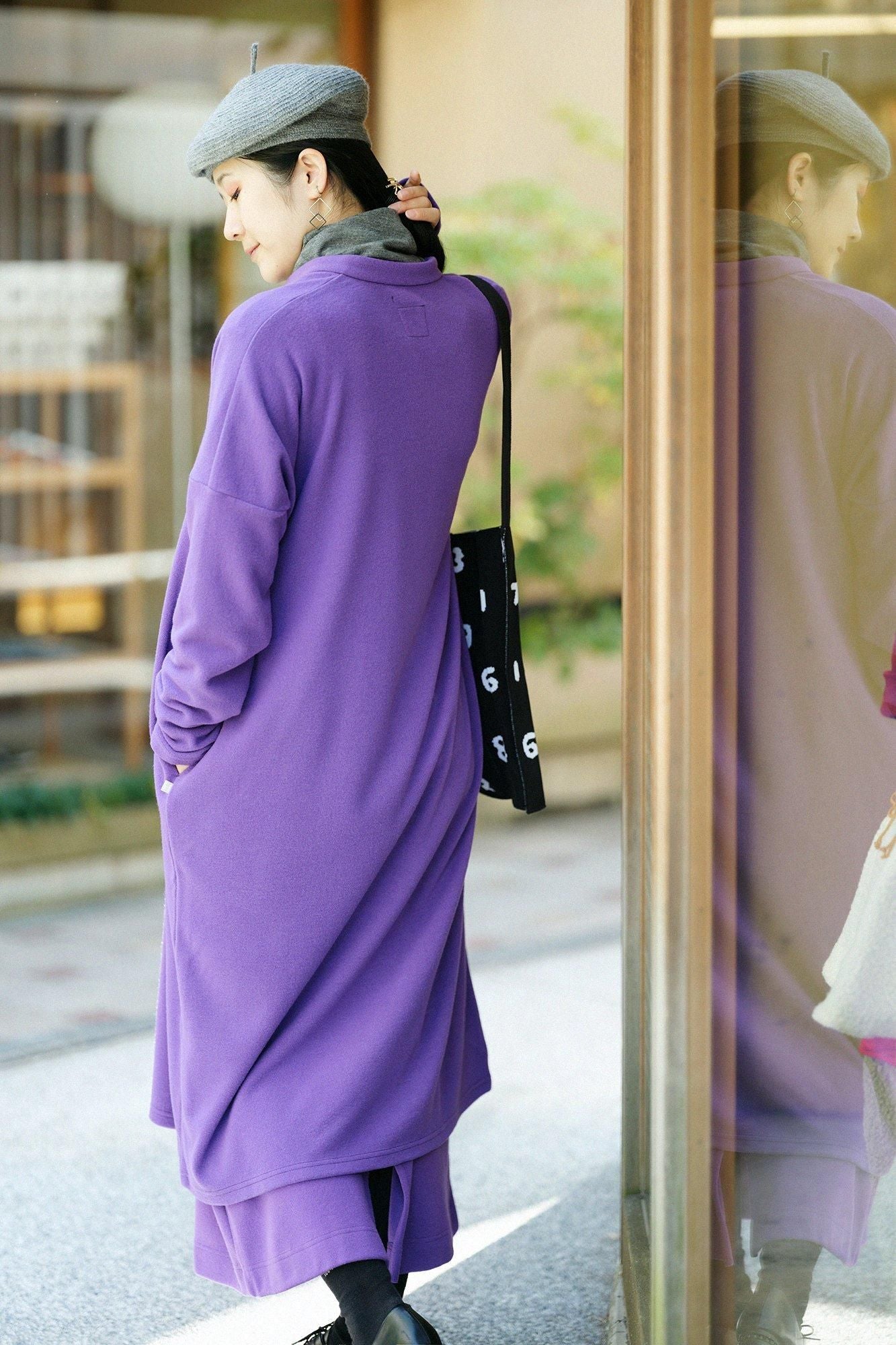 Melton Smoot Stand Collar Light Coat / Edo Purple