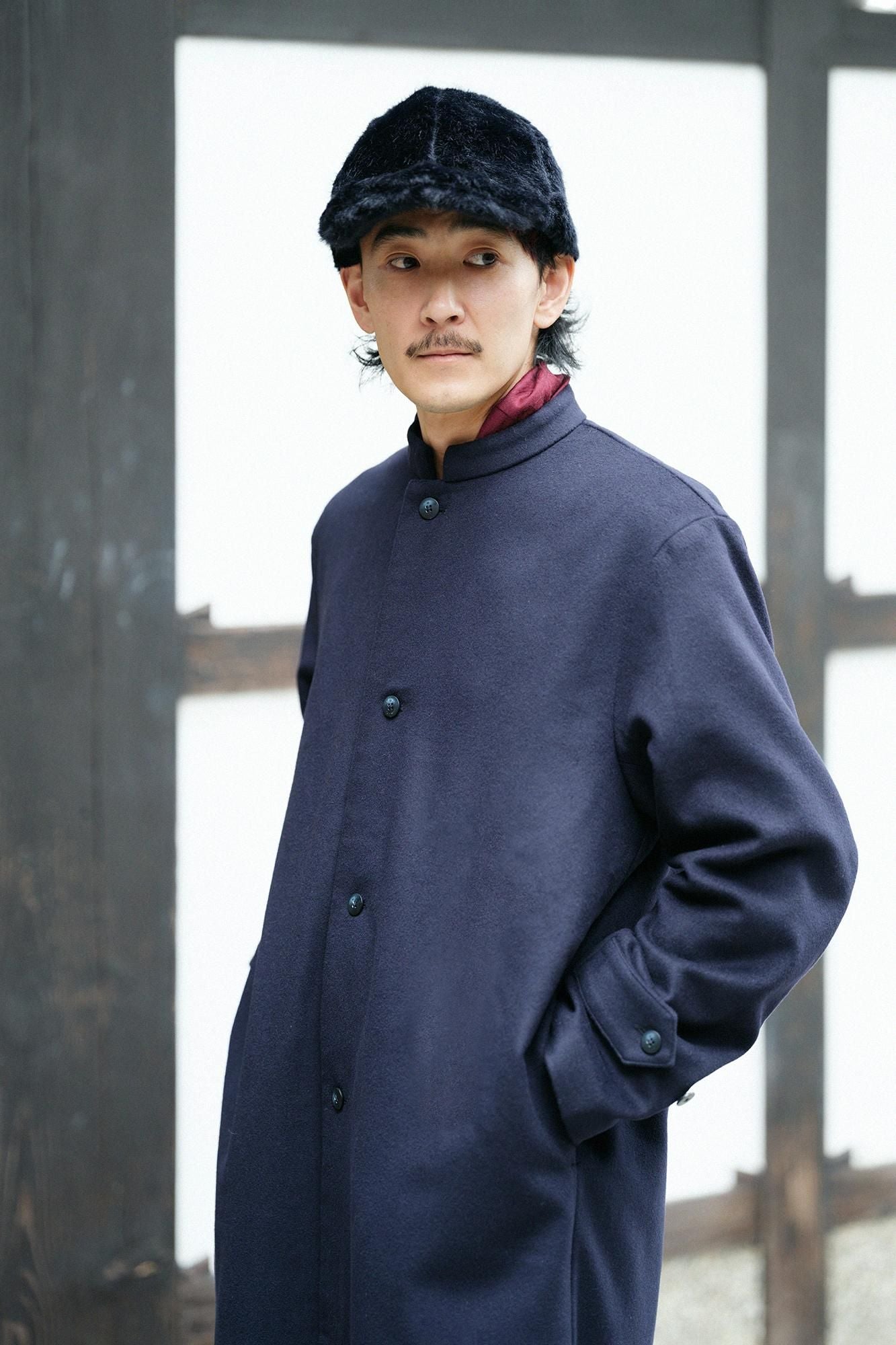 フェイクファー キャップ/黒紺(くろこん)×SO-SU-U昆(こん)