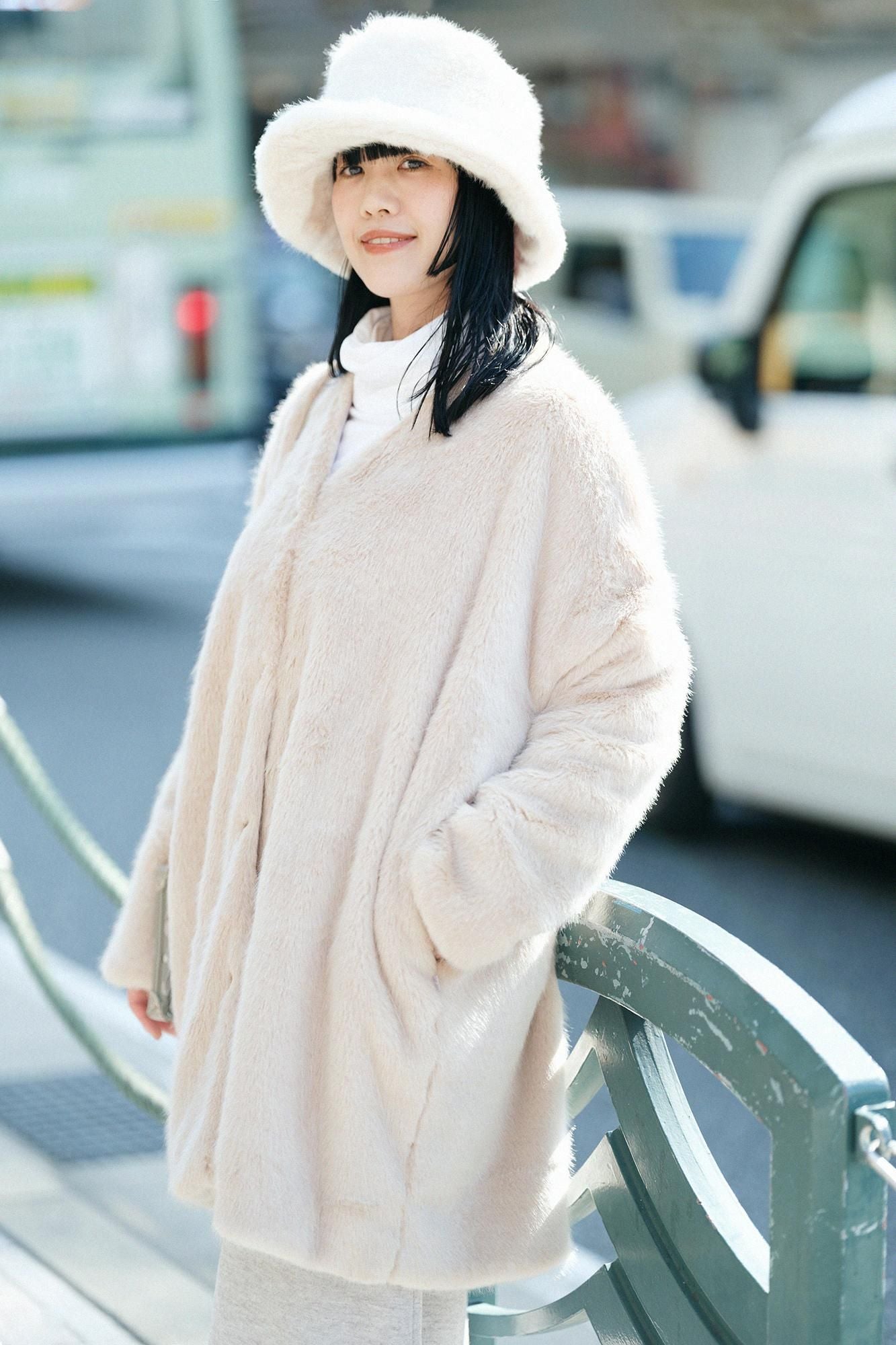 人造毛皮皮帽/本白x SO-SU-U十數 昆