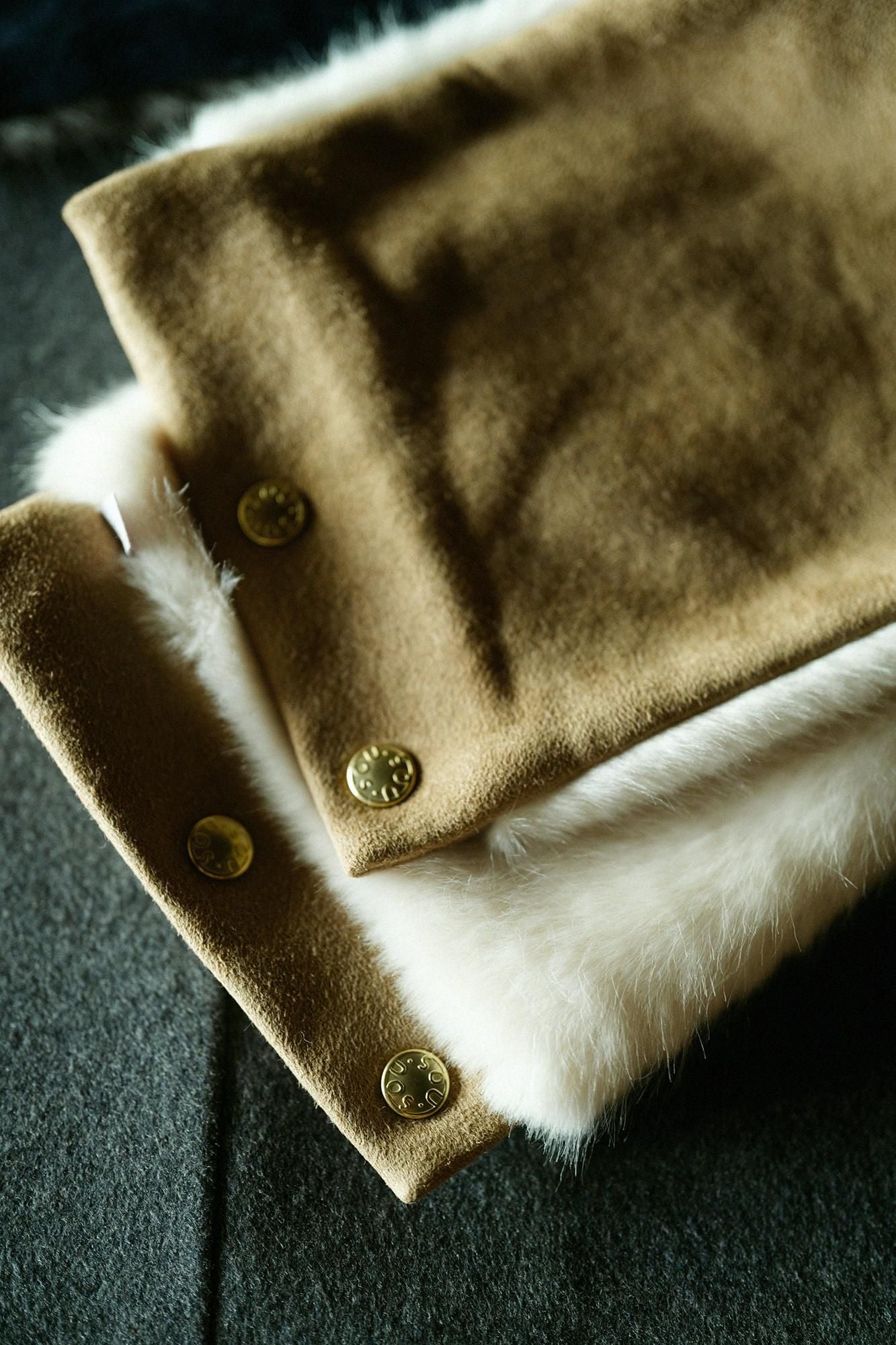 【預購】人造毛皮 雙面用短圍巾/焦糖色×本白(※預計於12月9日左右發貨)