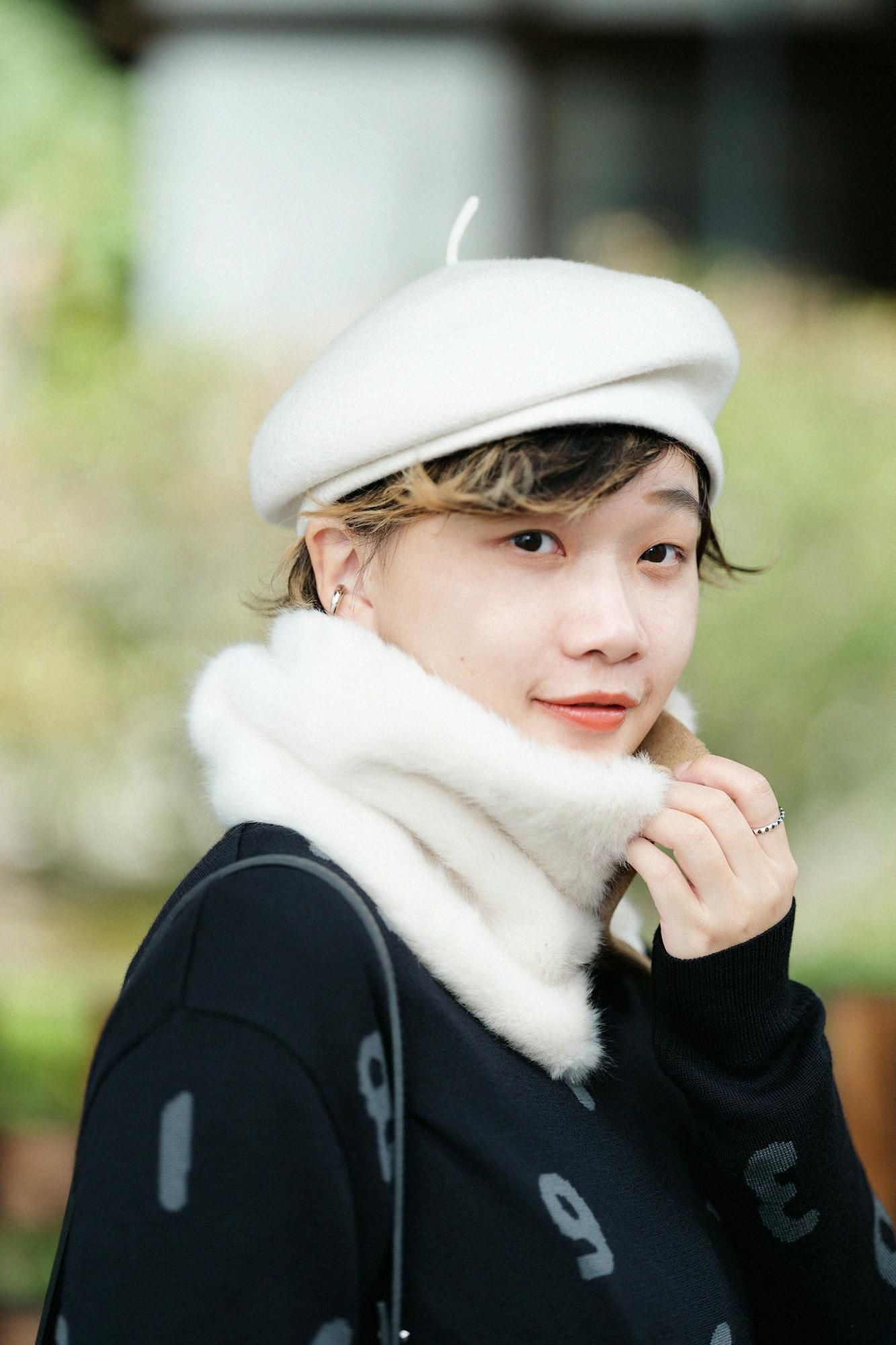 【預購】人造毛皮 雙面用短圍巾/焦糖色×本白(※預計於12月9日左右發貨)