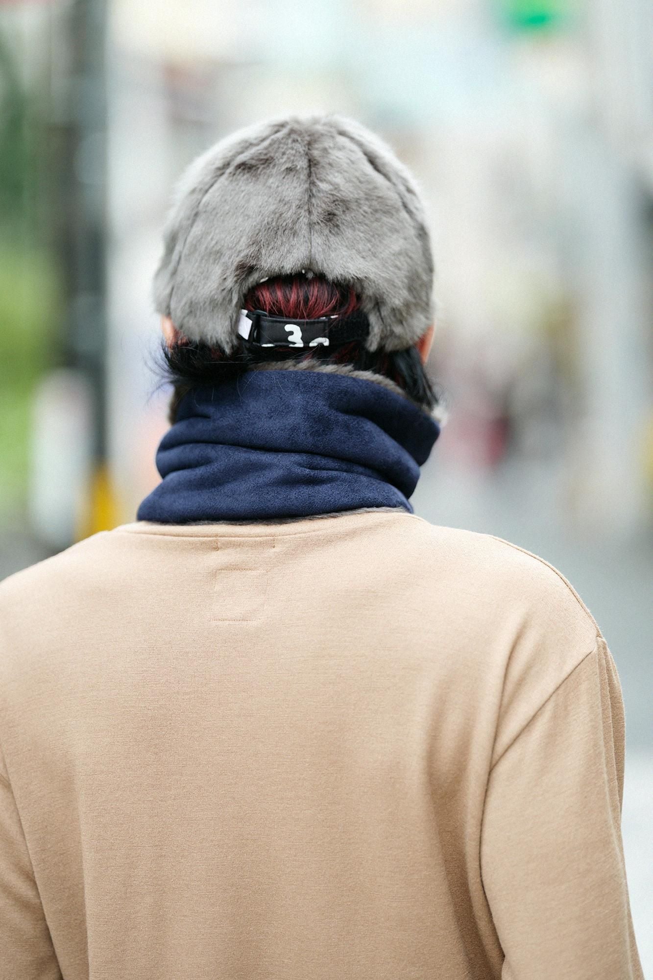 【預購】人造毛皮 雙面用短圍巾/暗藍色×深灰色(※預計於12月9日左右發貨)