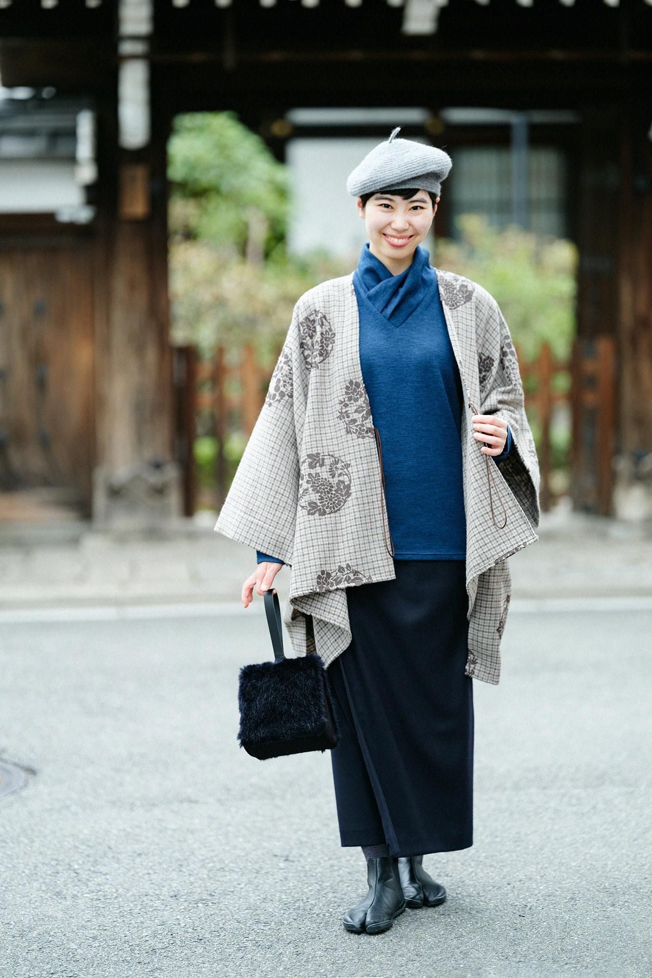 紡毛針織高領上衣/寶藍色