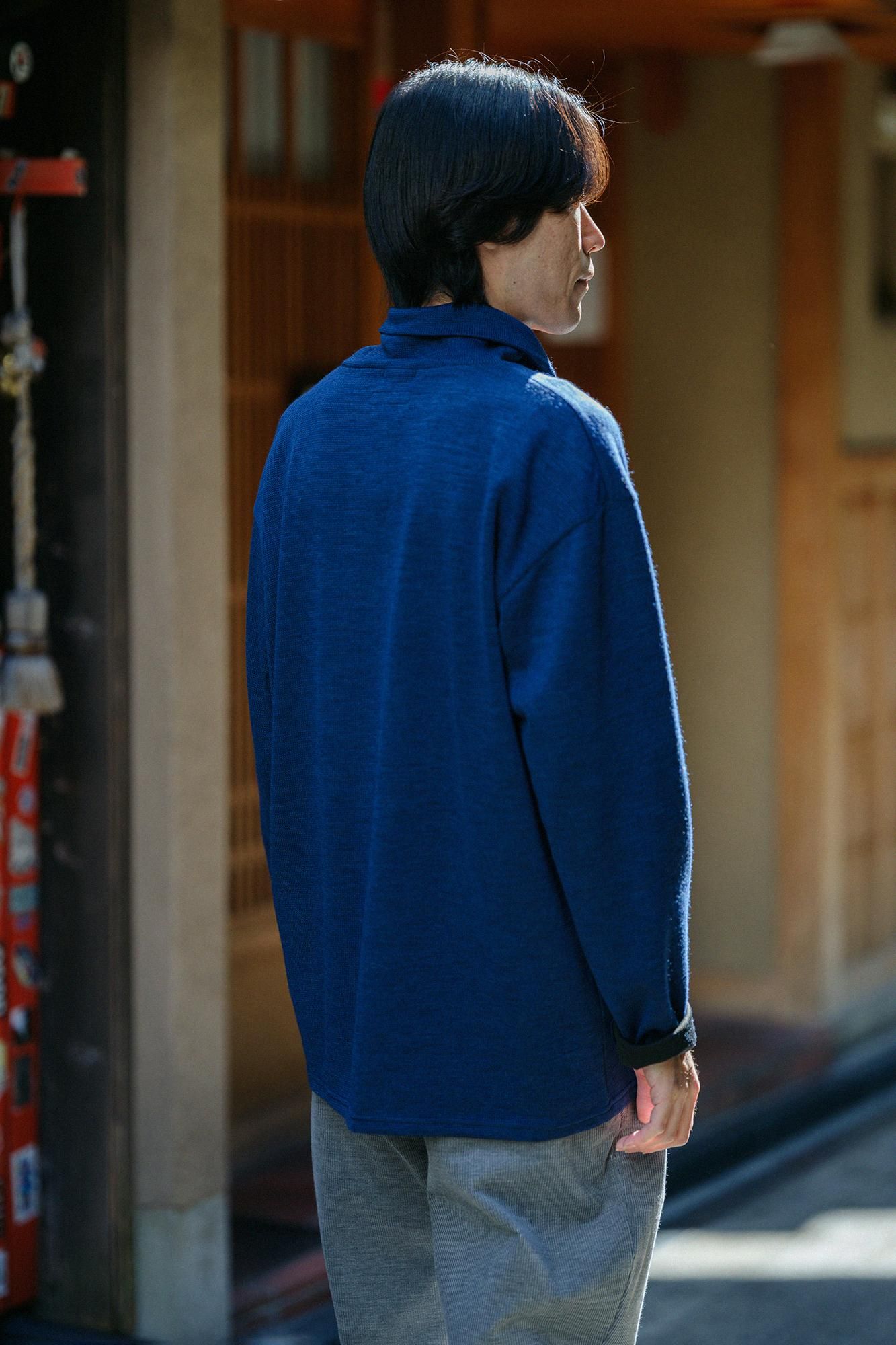 紡毛針織高領上衣/寶藍色