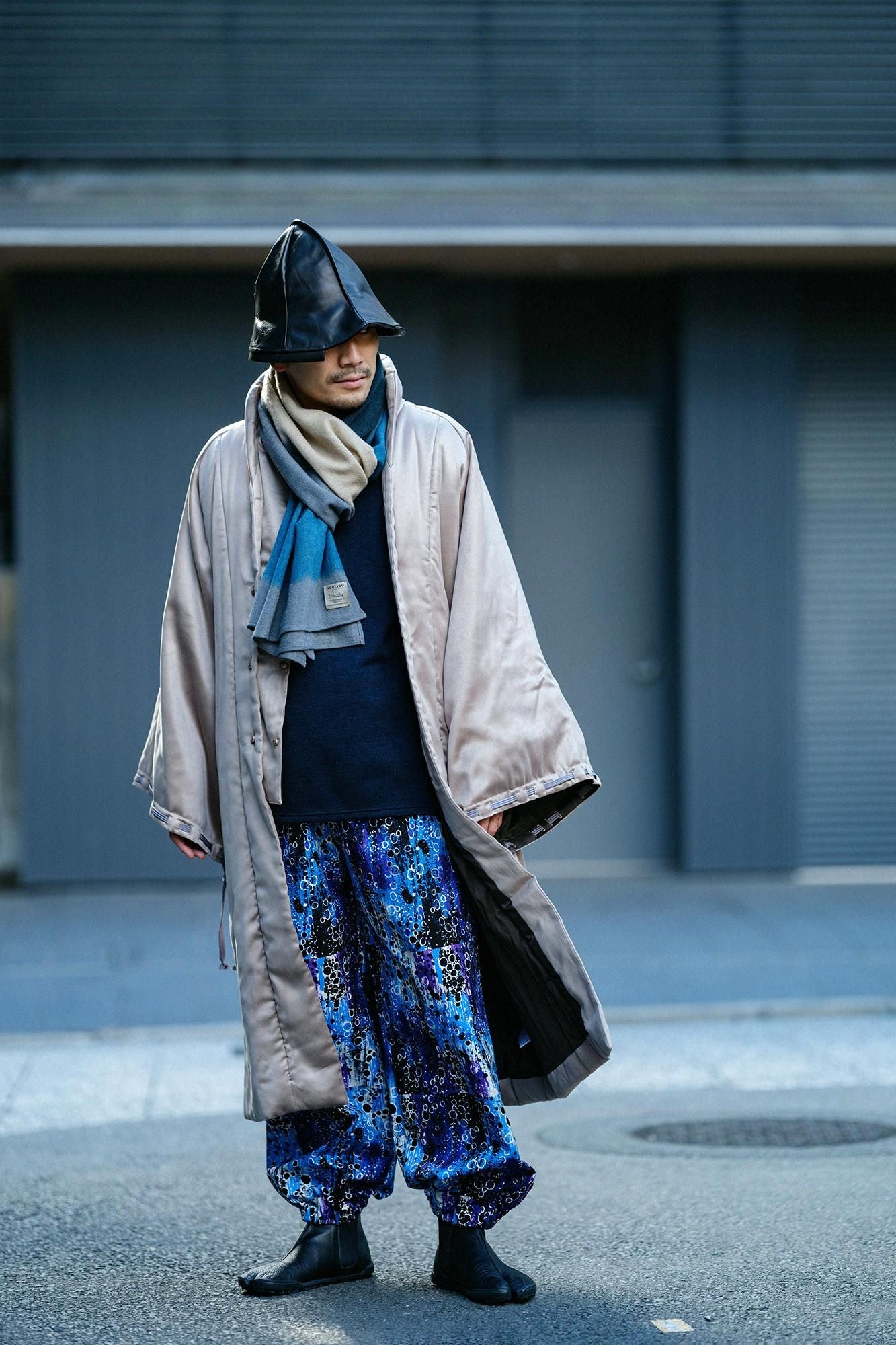 紡毛針織高領上衣/深藍色