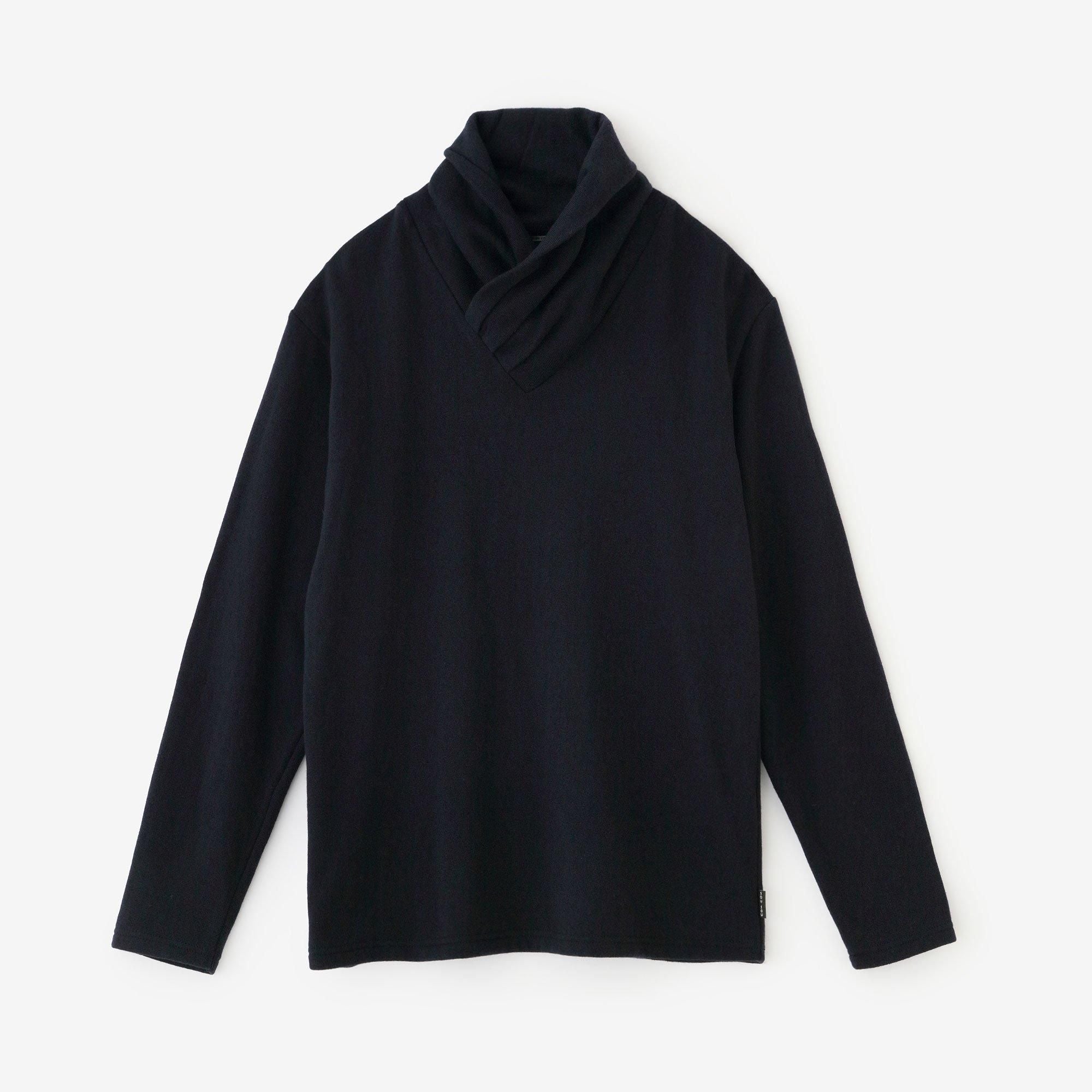 內起絨 梳毛針織 高領上衣/暗藍色