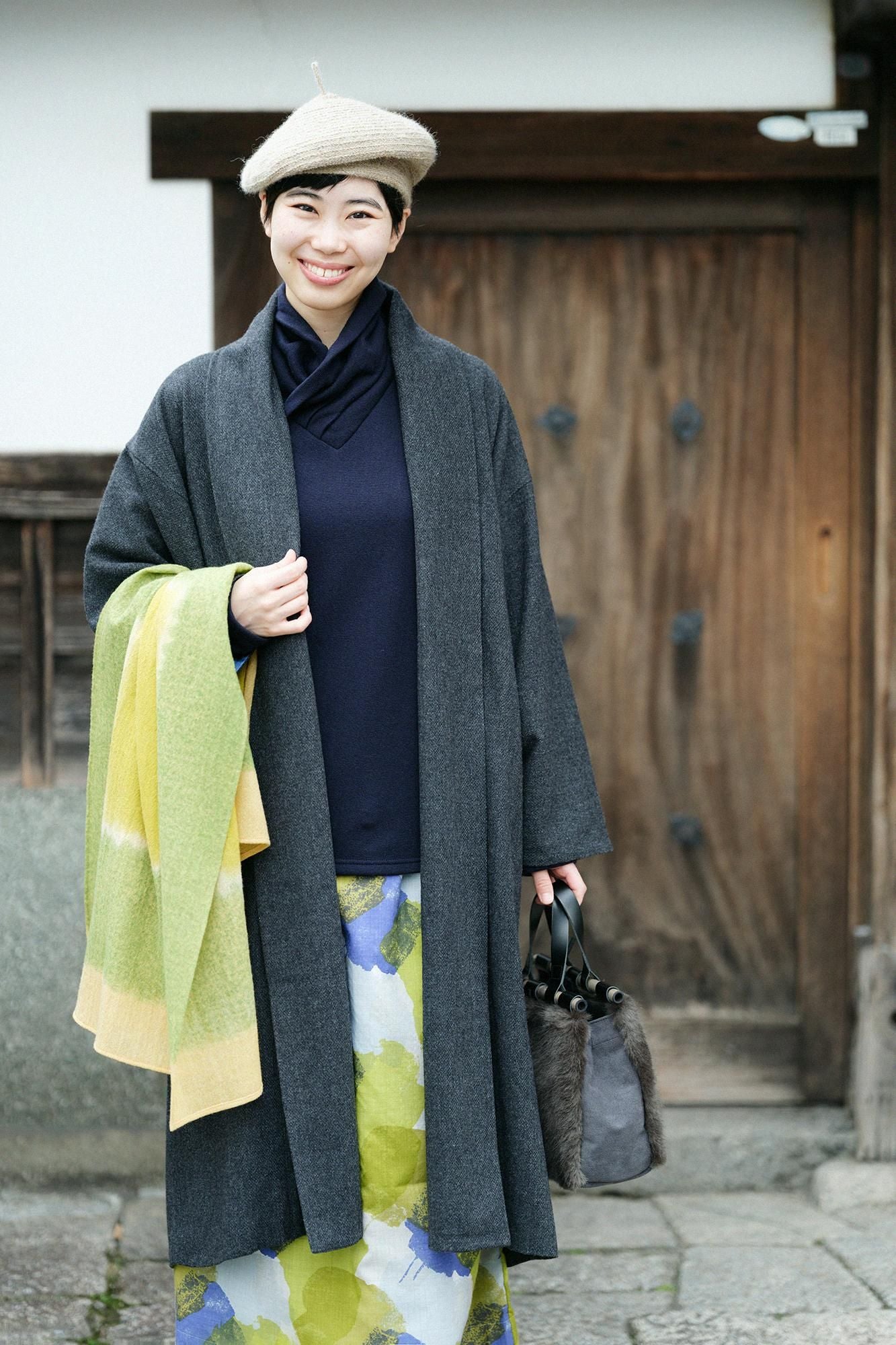 內起絨 梳毛針織 高領上衣/暗藍色