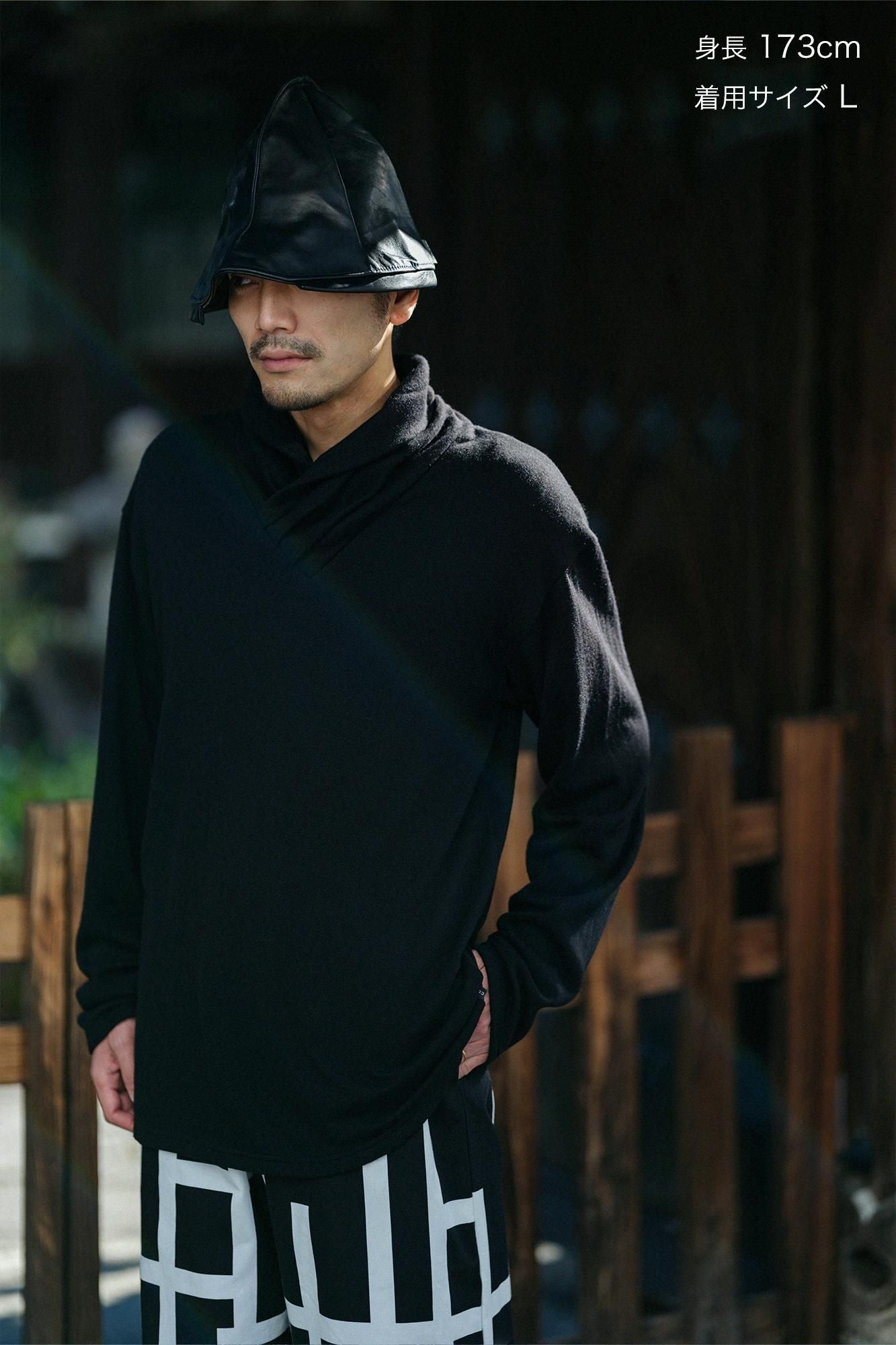 內起絨 梳毛針織 高領上衣/黑色