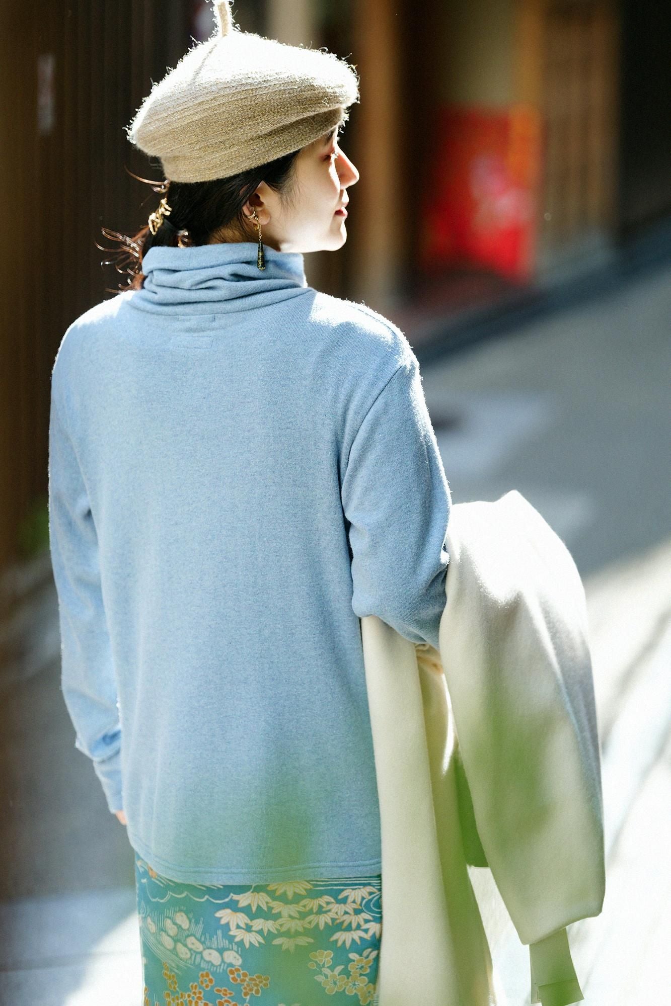 內起絨 梳毛針織 高領上衣/紫灰色