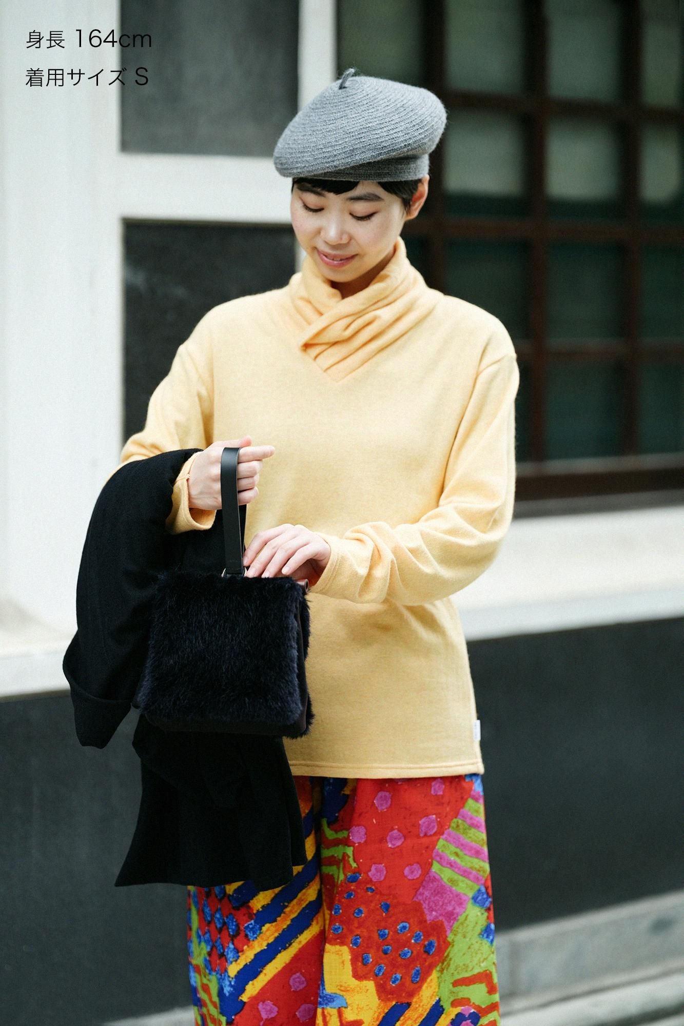 內起絨 梳毛針織 高領上衣/向日葵色