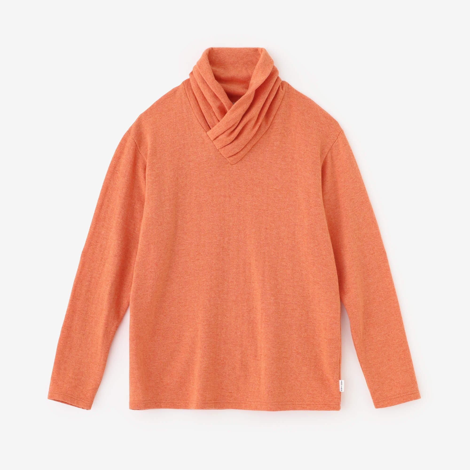 內起絨 梳毛針織 高領上衣/蜜柑色
