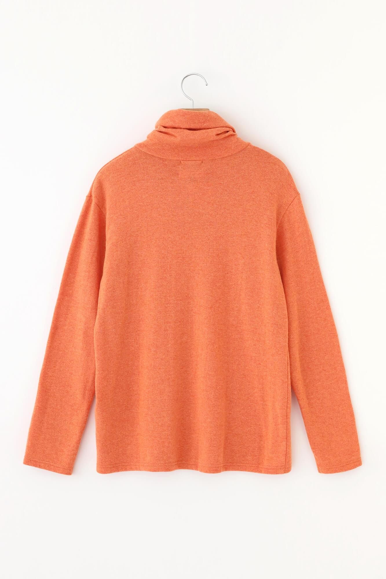 內起絨 梳毛針織 高領上衣/蜜柑色