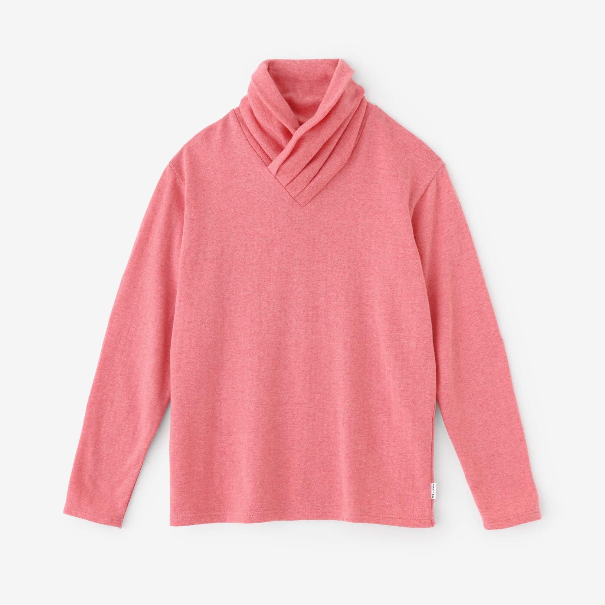 內起絨 梳毛針織 高領上衣/粉紅色