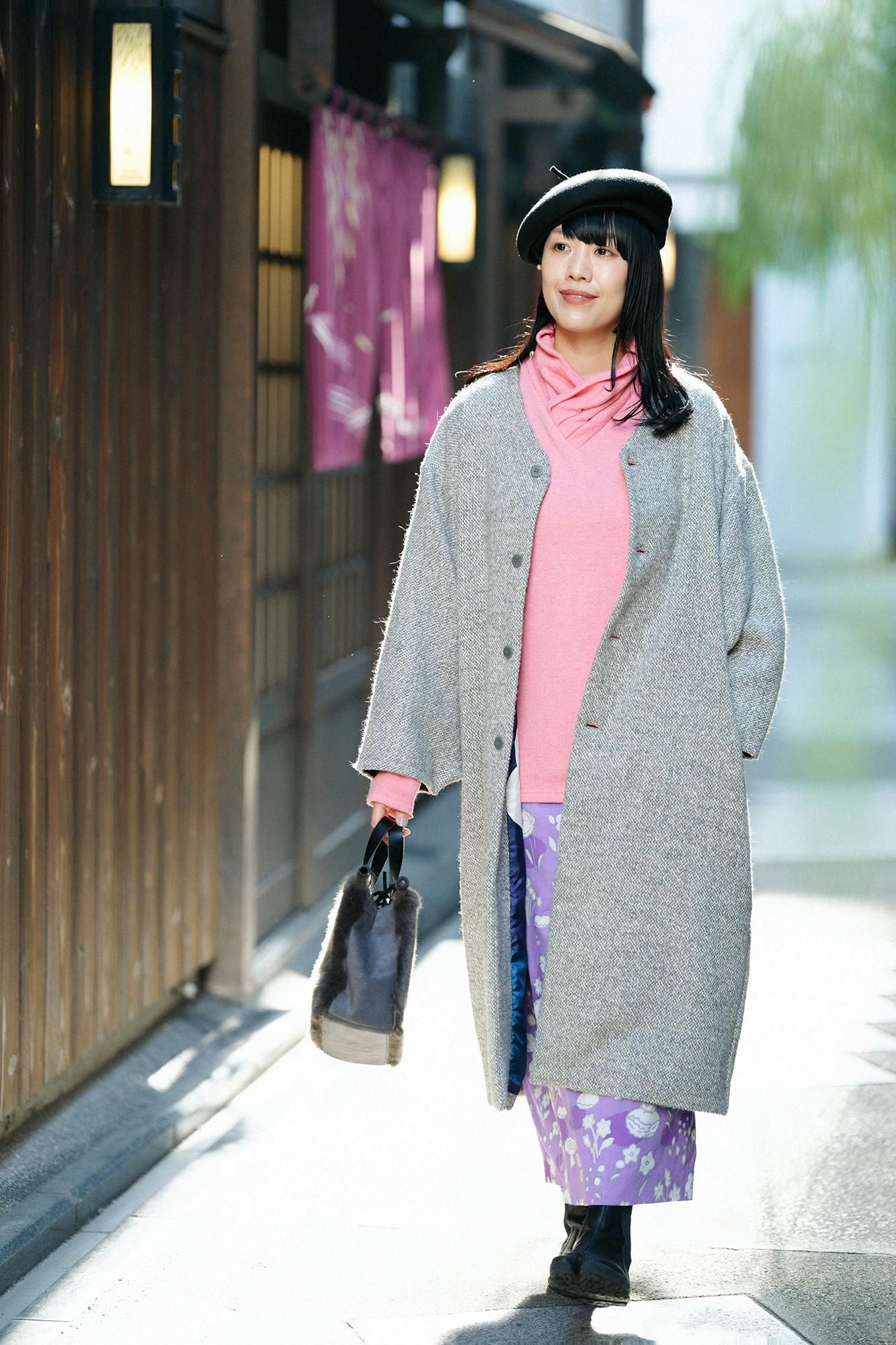 內起絨 梳毛針織 高領上衣/粉紅色