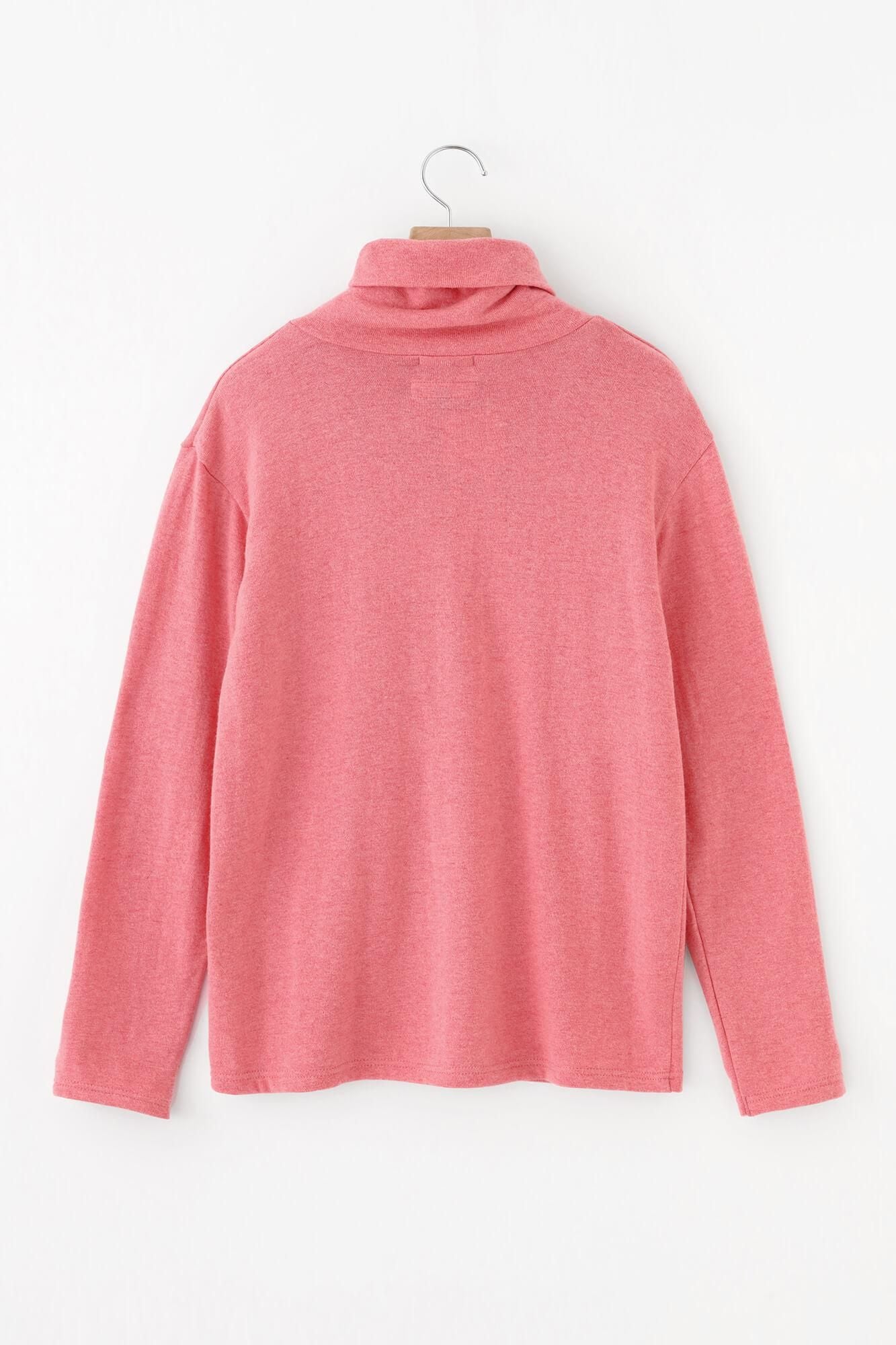 內起絨 梳毛針織 高領上衣/粉紅色