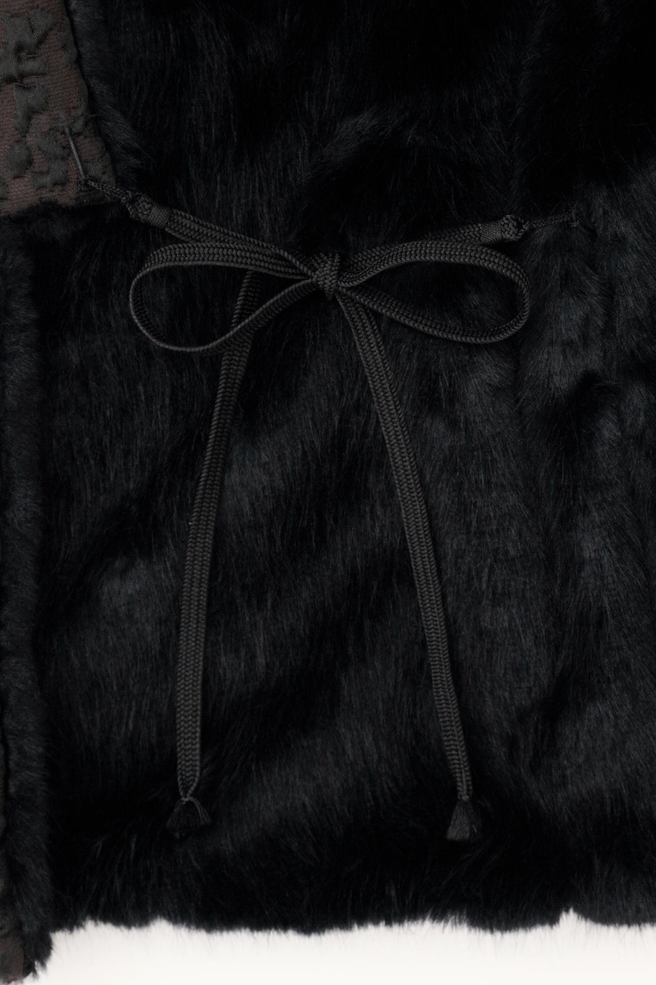 Jacquard Matelasse x Faux Fur Sleeveless Robe Reversible / Brown