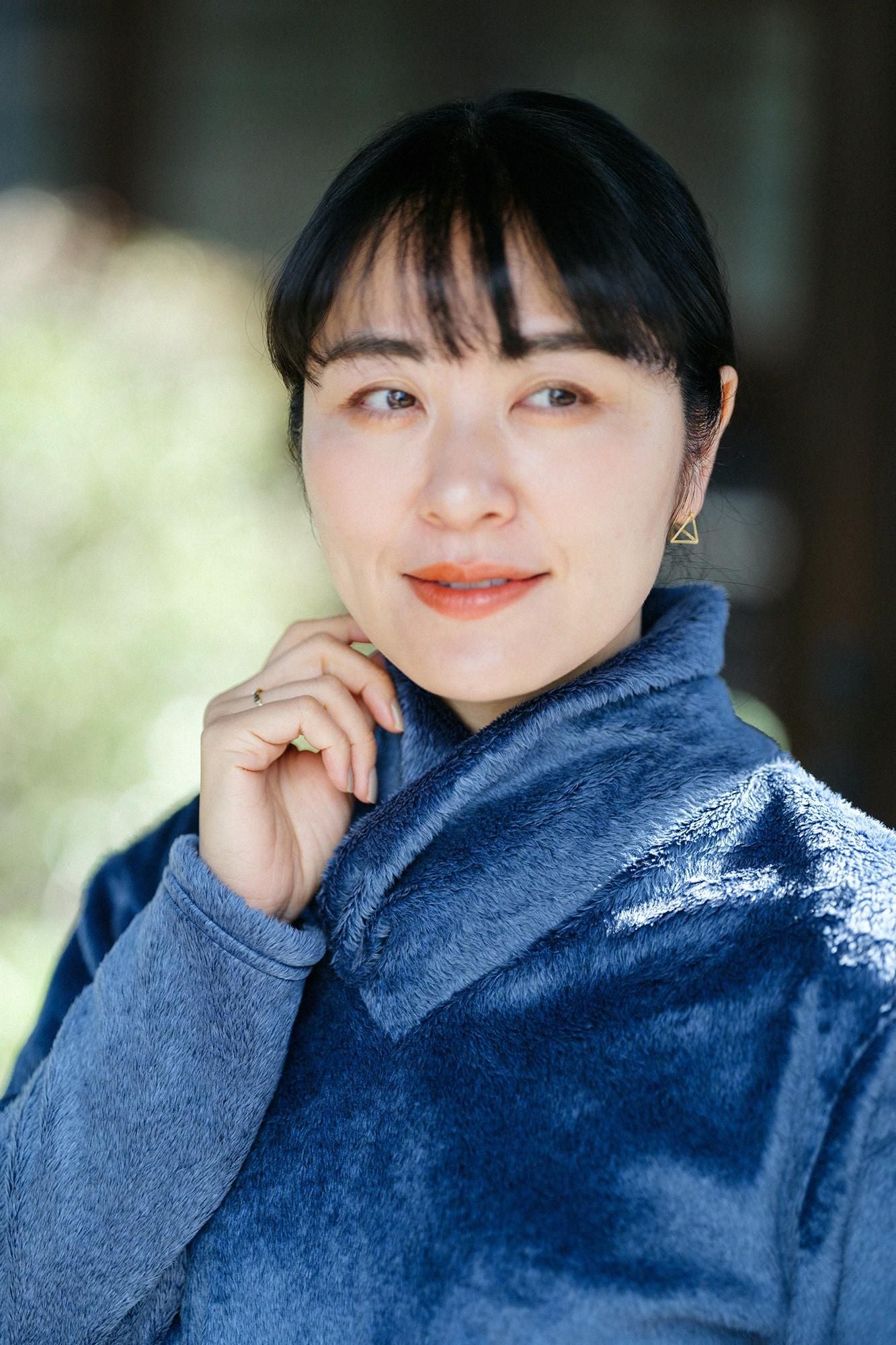 仿海狸毛仿毛 高領上衣/.藍褐色