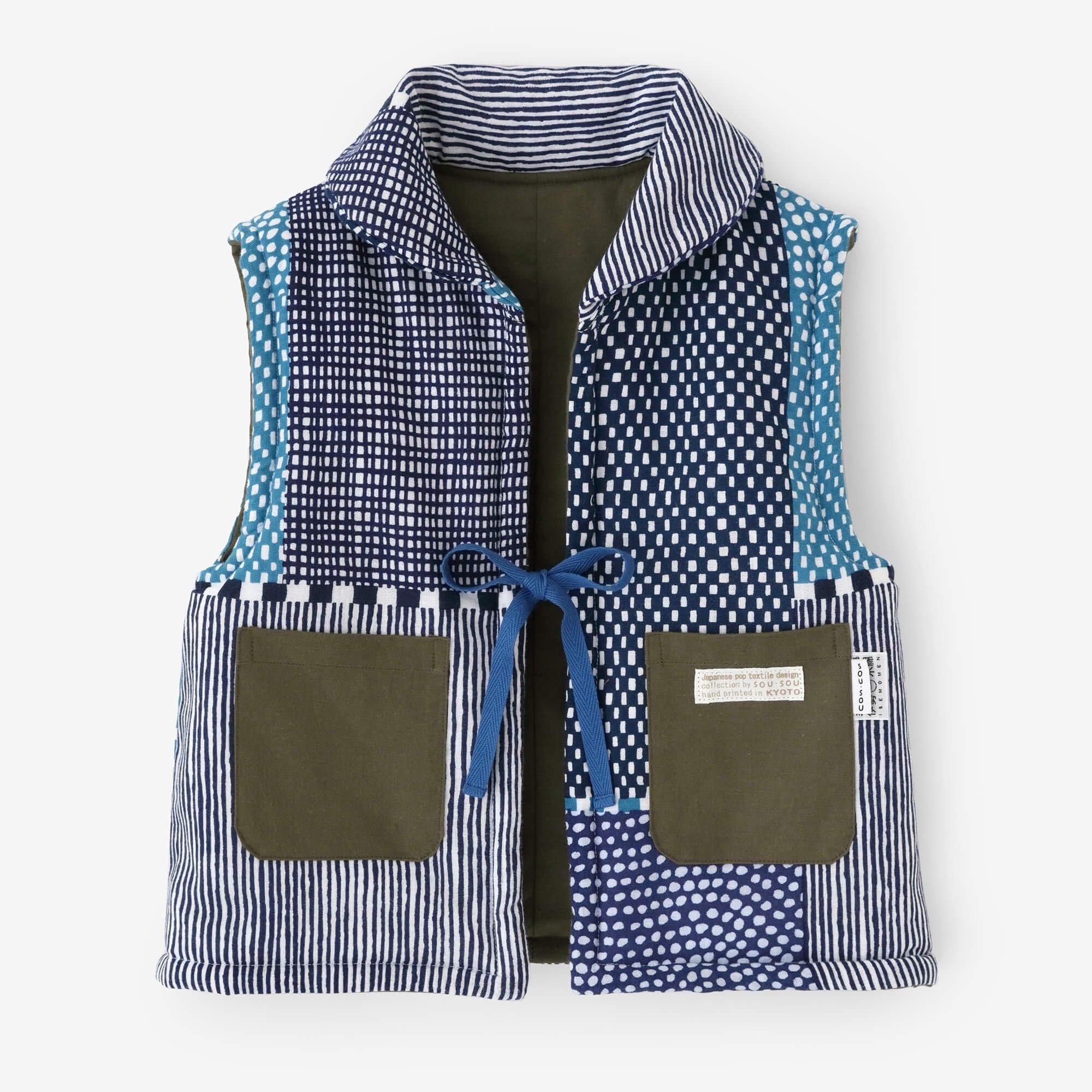 ●伊勢木棉 夾棉 小背心 / 點線 青和