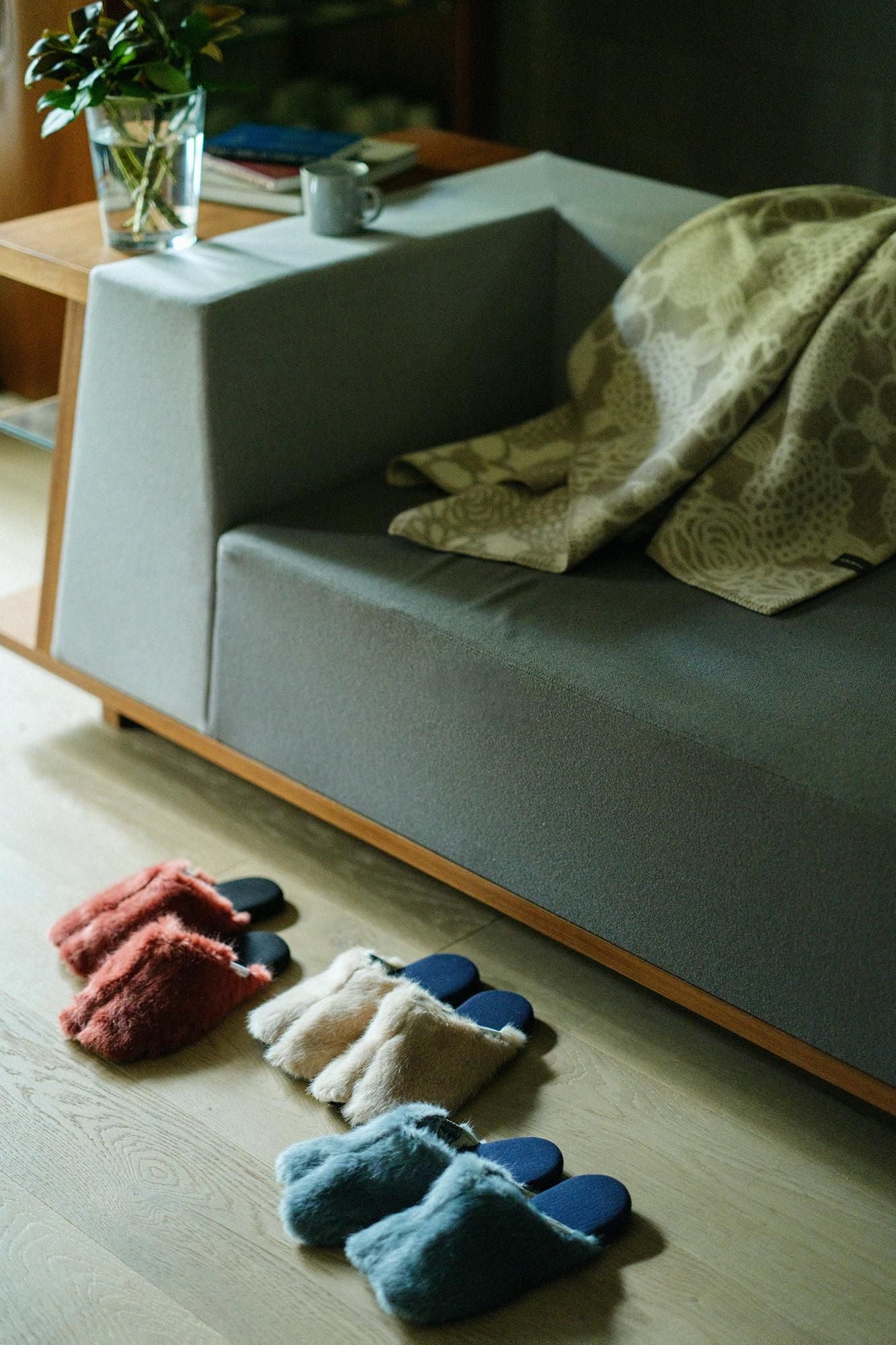 人造毛皮,薄形,拖鞋,塔布袜/裸色(shiroiro)