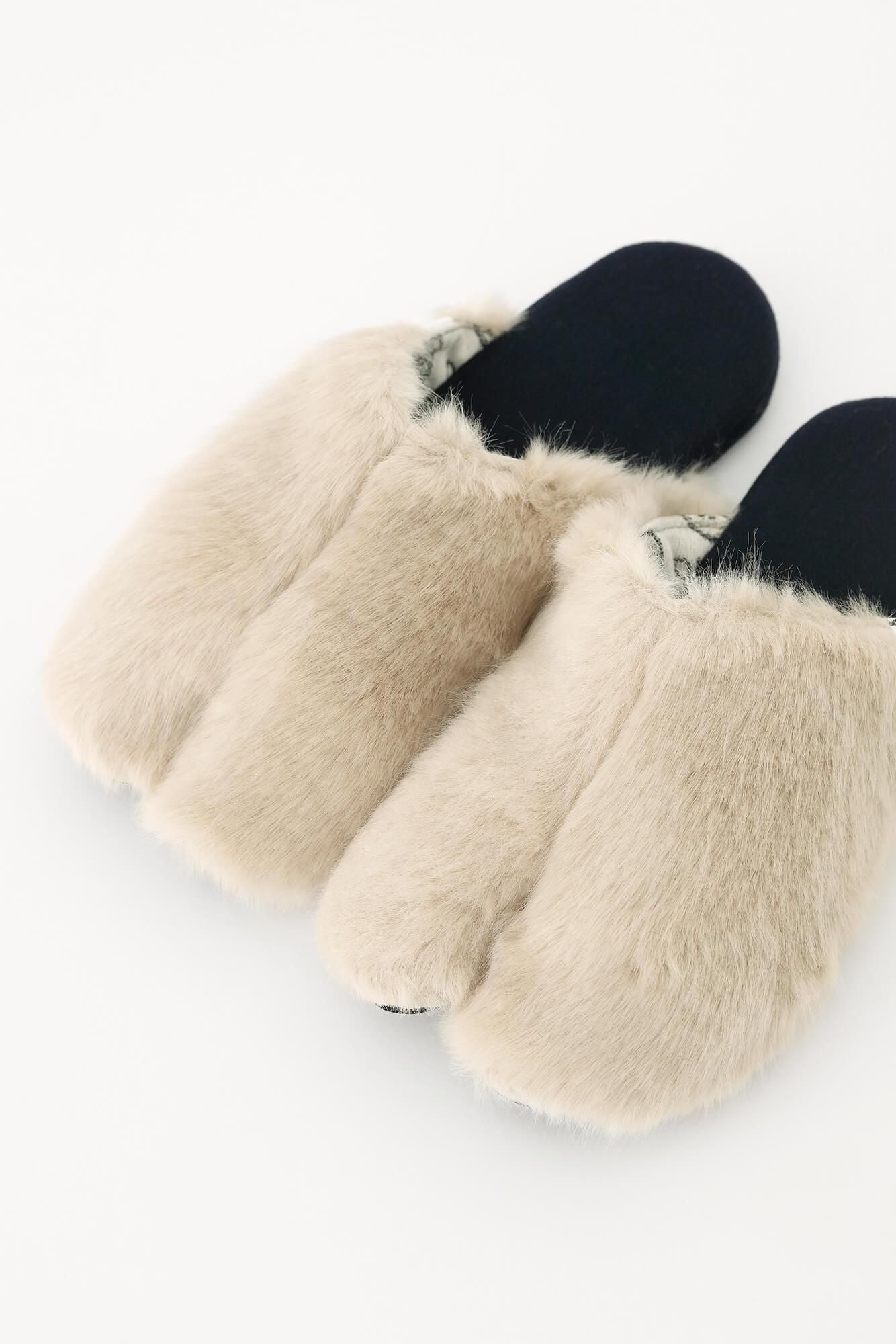 人造毛皮,薄形,拖鞋,塔布袜/裸色(shiroiro)