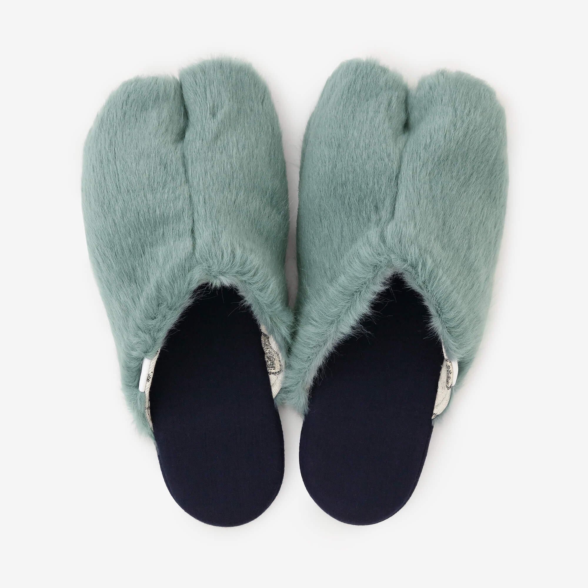 페이크 퍼 호소나리 슬리퍼 타비/연한 파랑색