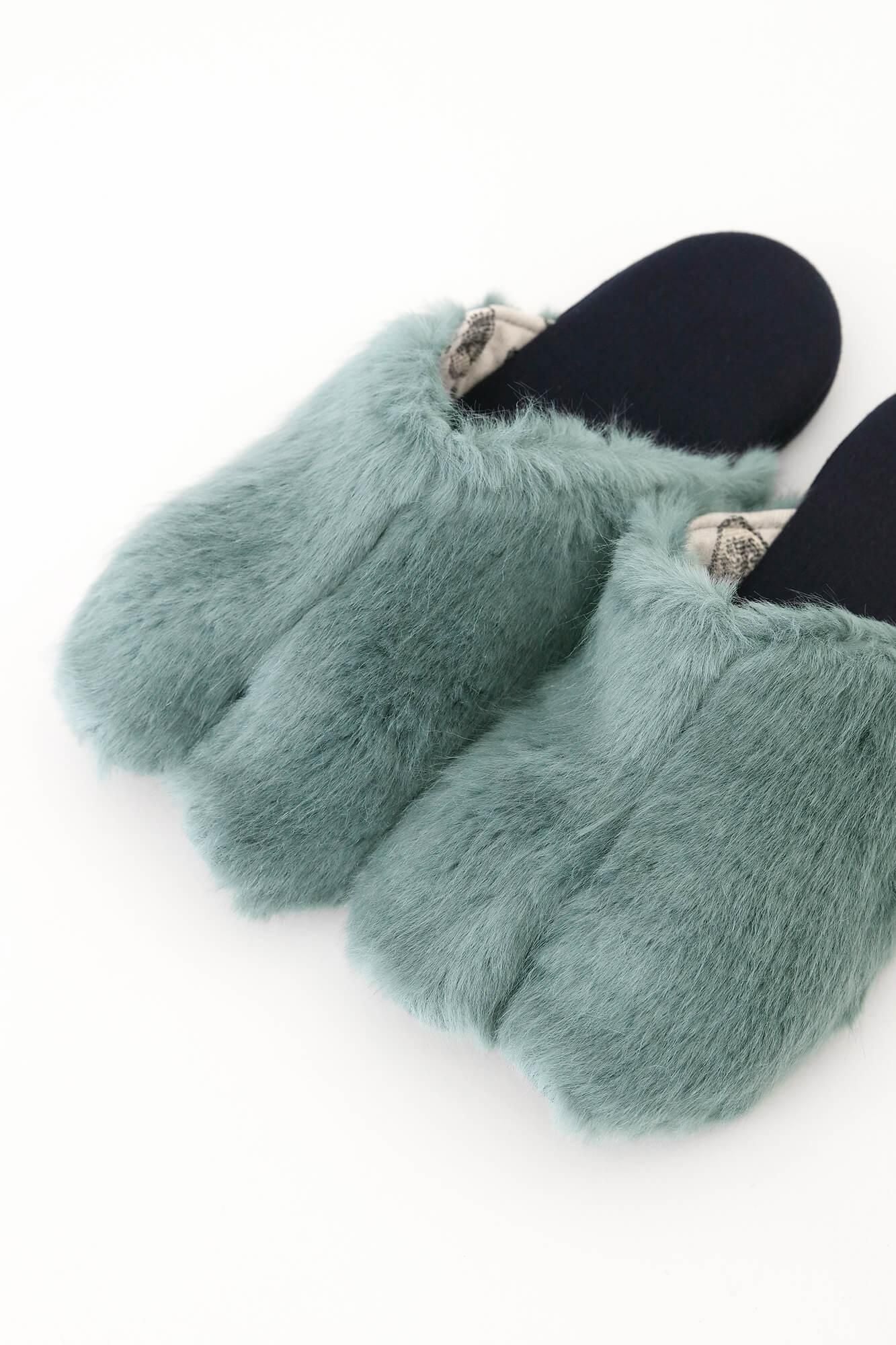 페이크 퍼 호소나리 슬리퍼 타비/연한 파랑색