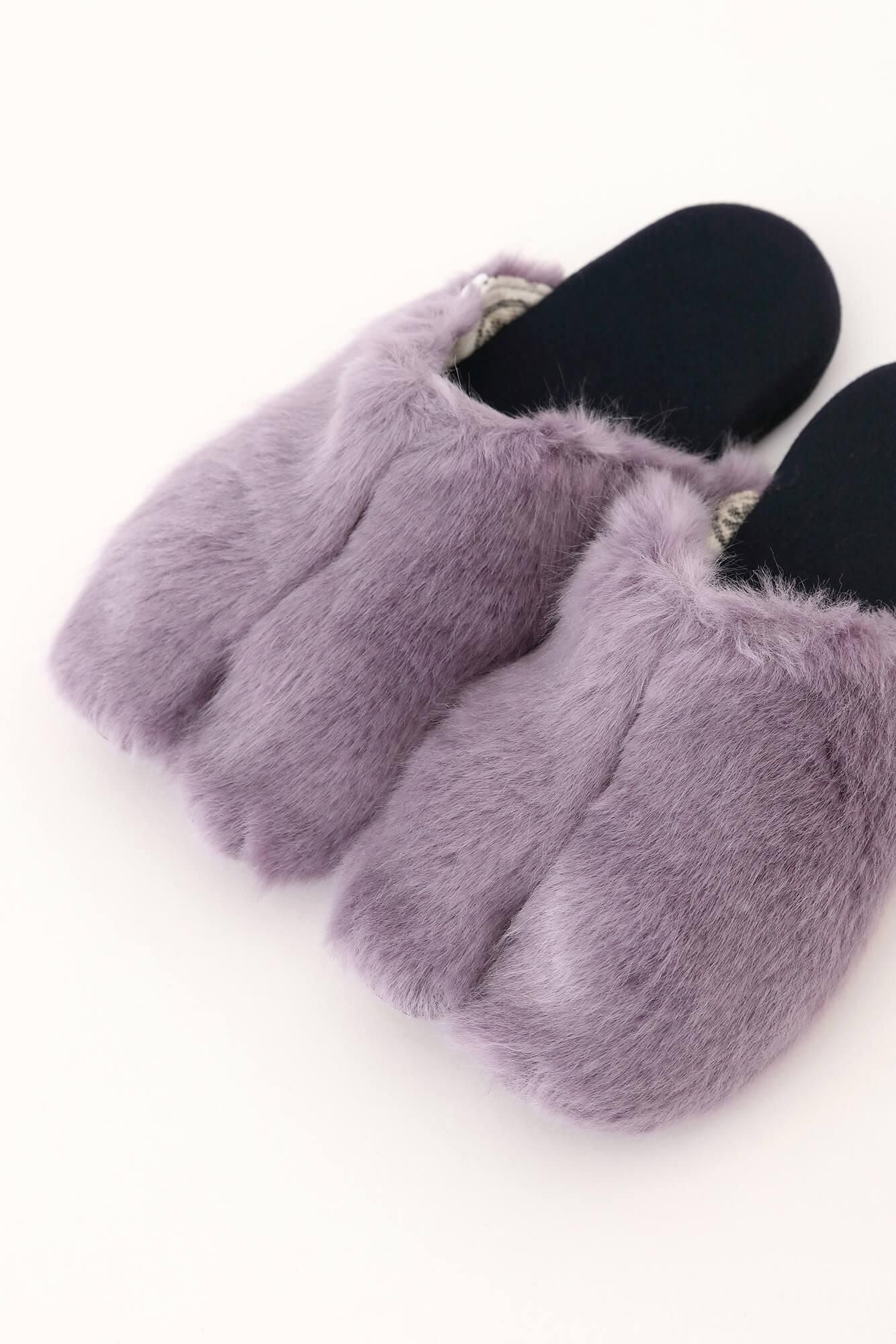 人造毛皮薄拖鞋分趾袜/Fujimurasaki