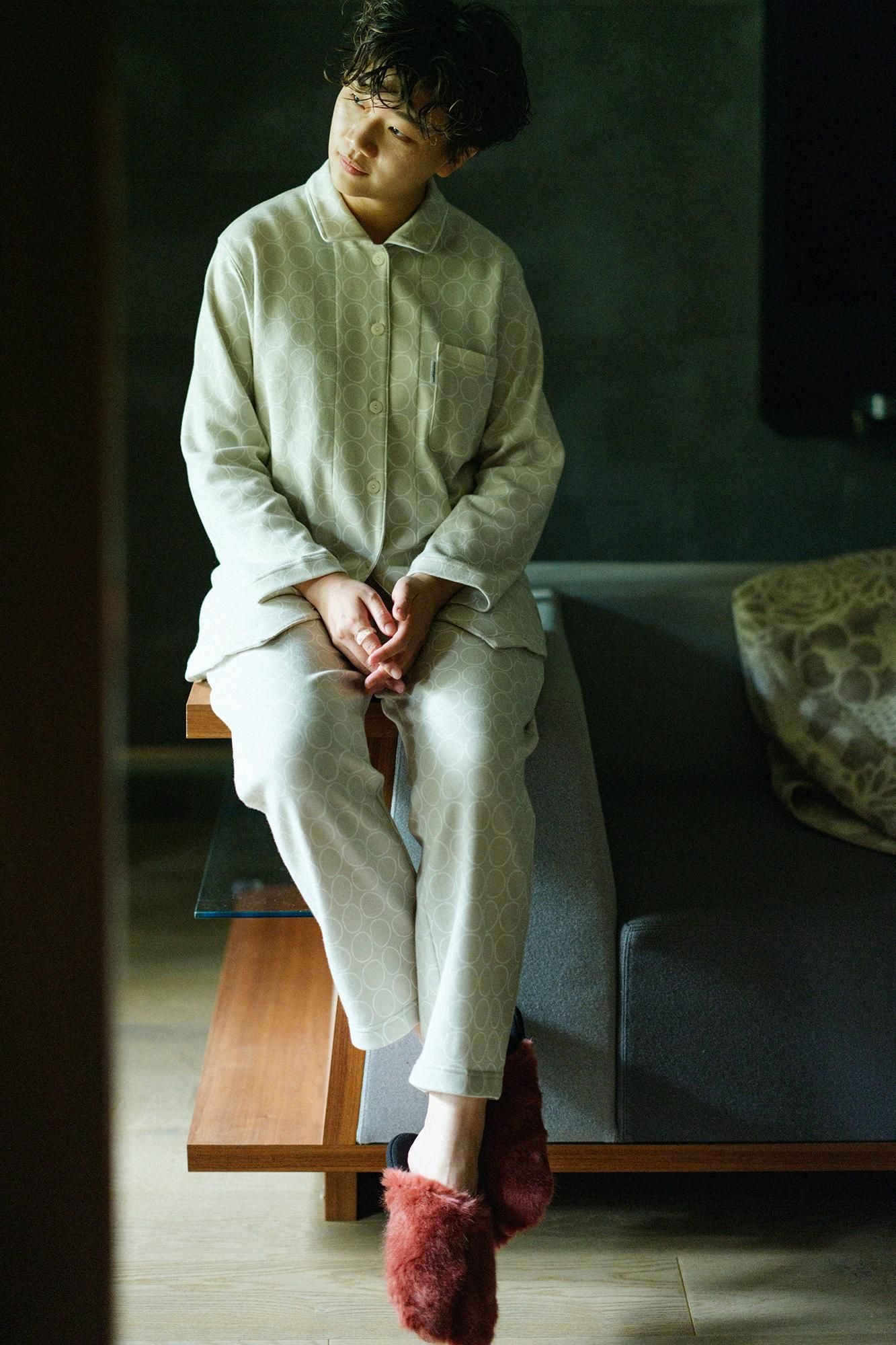 Faux Fur Slim Type Split Toe Slipper/Sparrow Brown