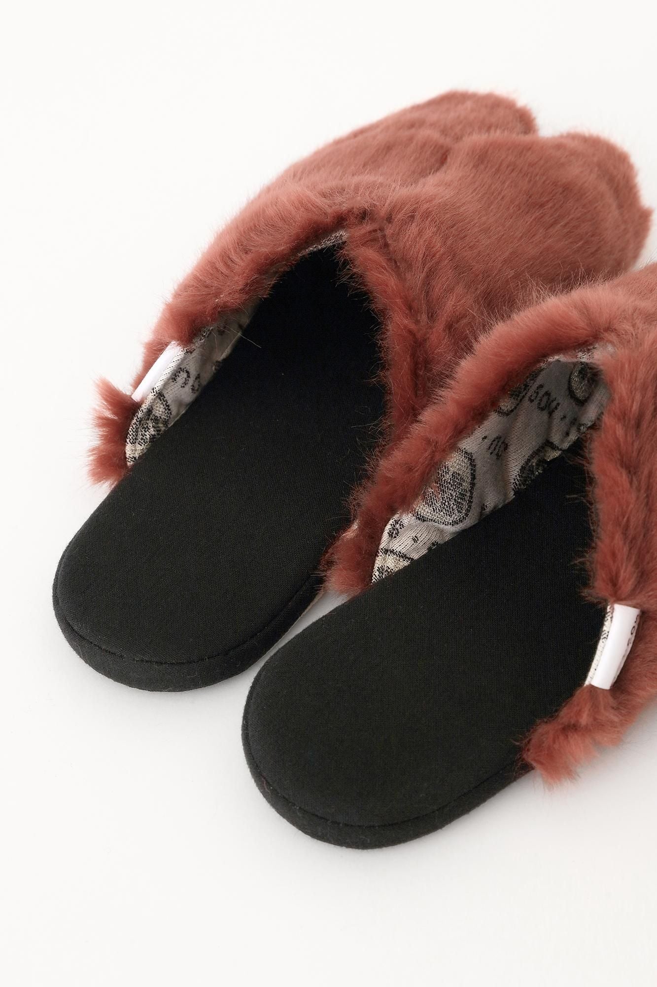 Faux Fur Slim Type Split Toe Slipper/Sparrow Brown