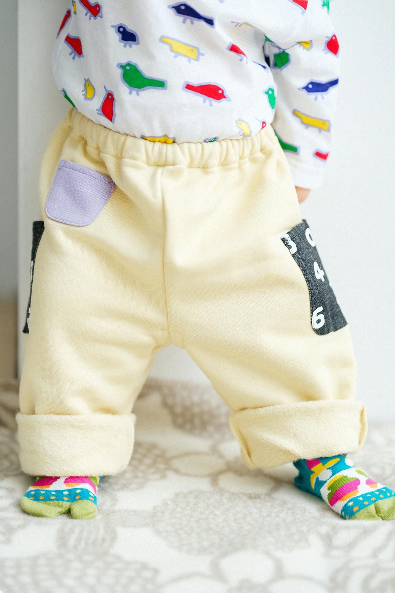 內起絨童裝長褲三袋● /淺黃色